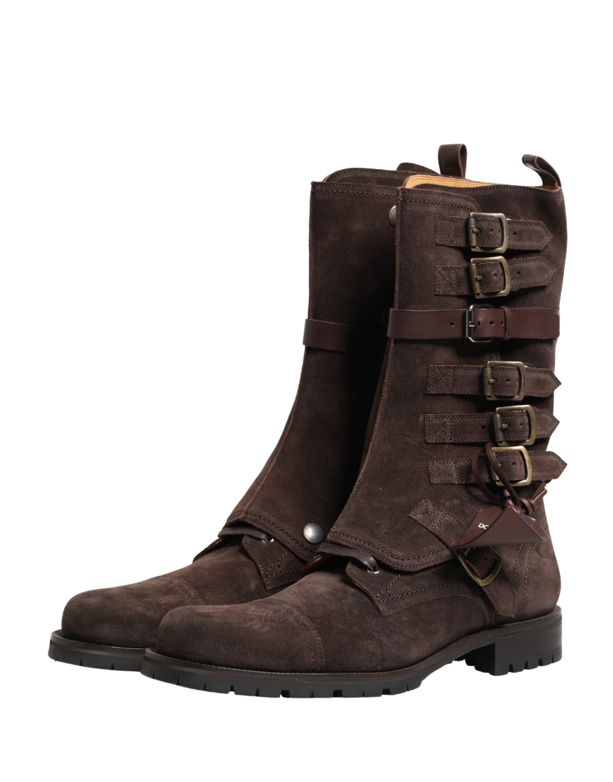 Dolce & Gabbana Brown Suede Leather Combat Ankle Boots Shoes Dolce & Gabbana