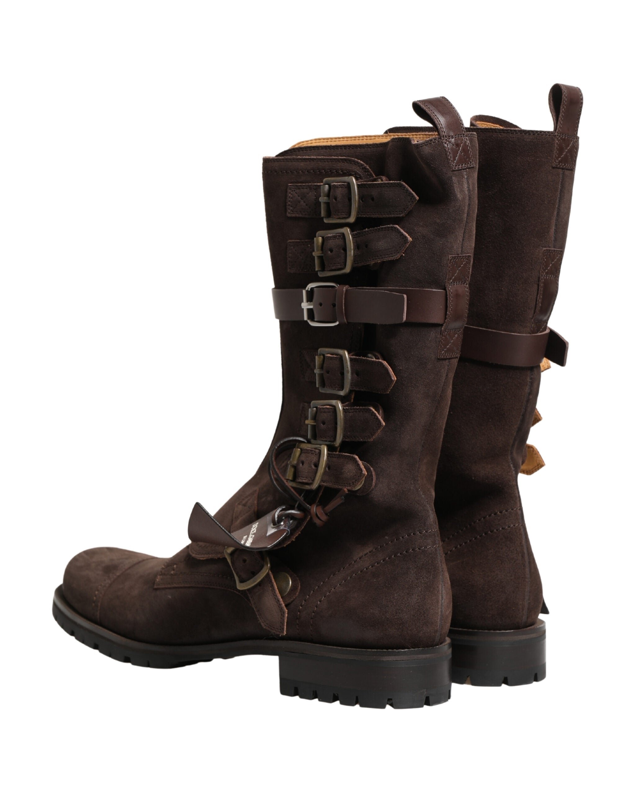 Dolce & Gabbana Brown Suede Leather Combat Ankle Boots Shoes Dolce & Gabbana