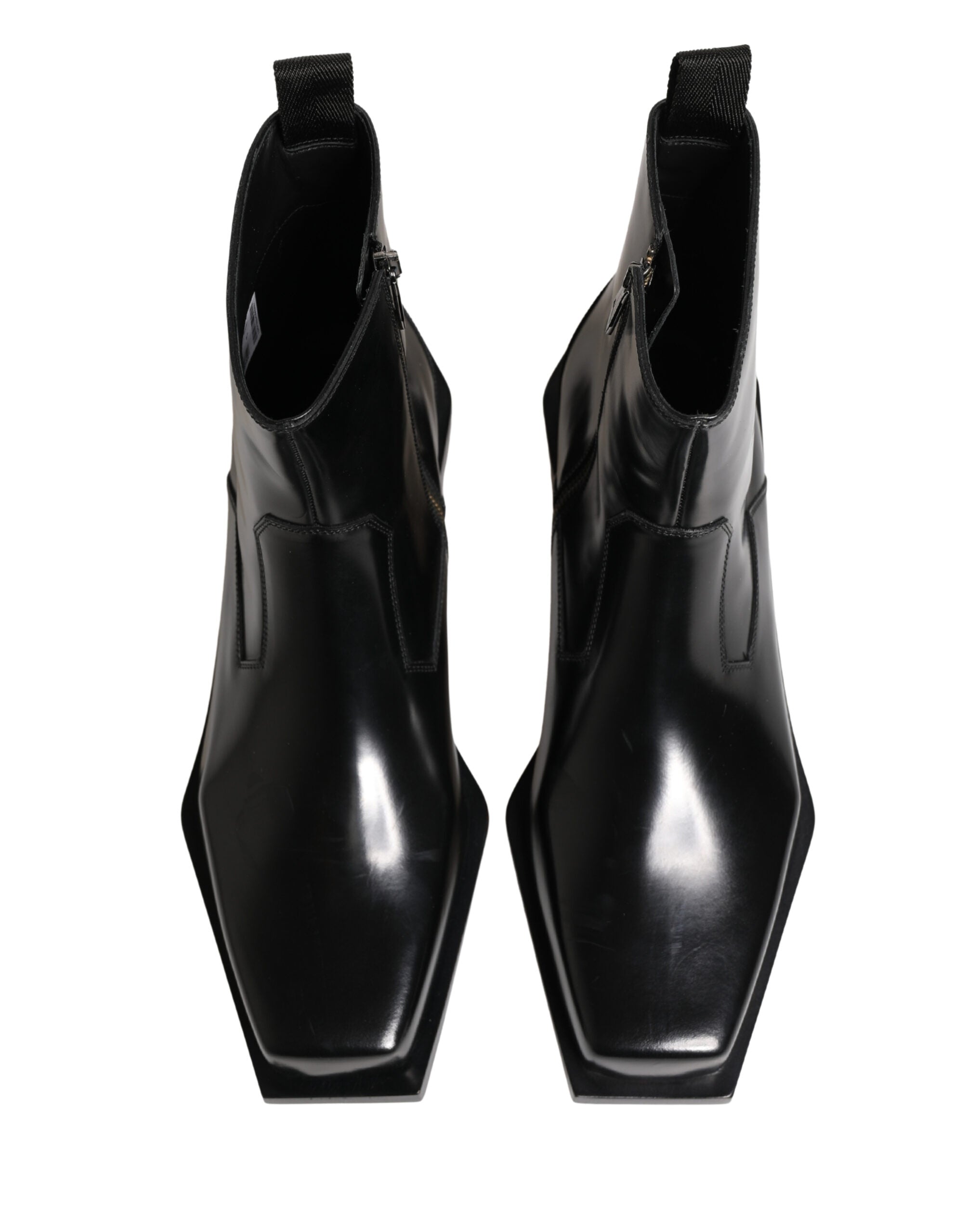 Dolce & Gabbana Black Leather Zip Closure Ankle Boots Shoes Dolce & Gabbana