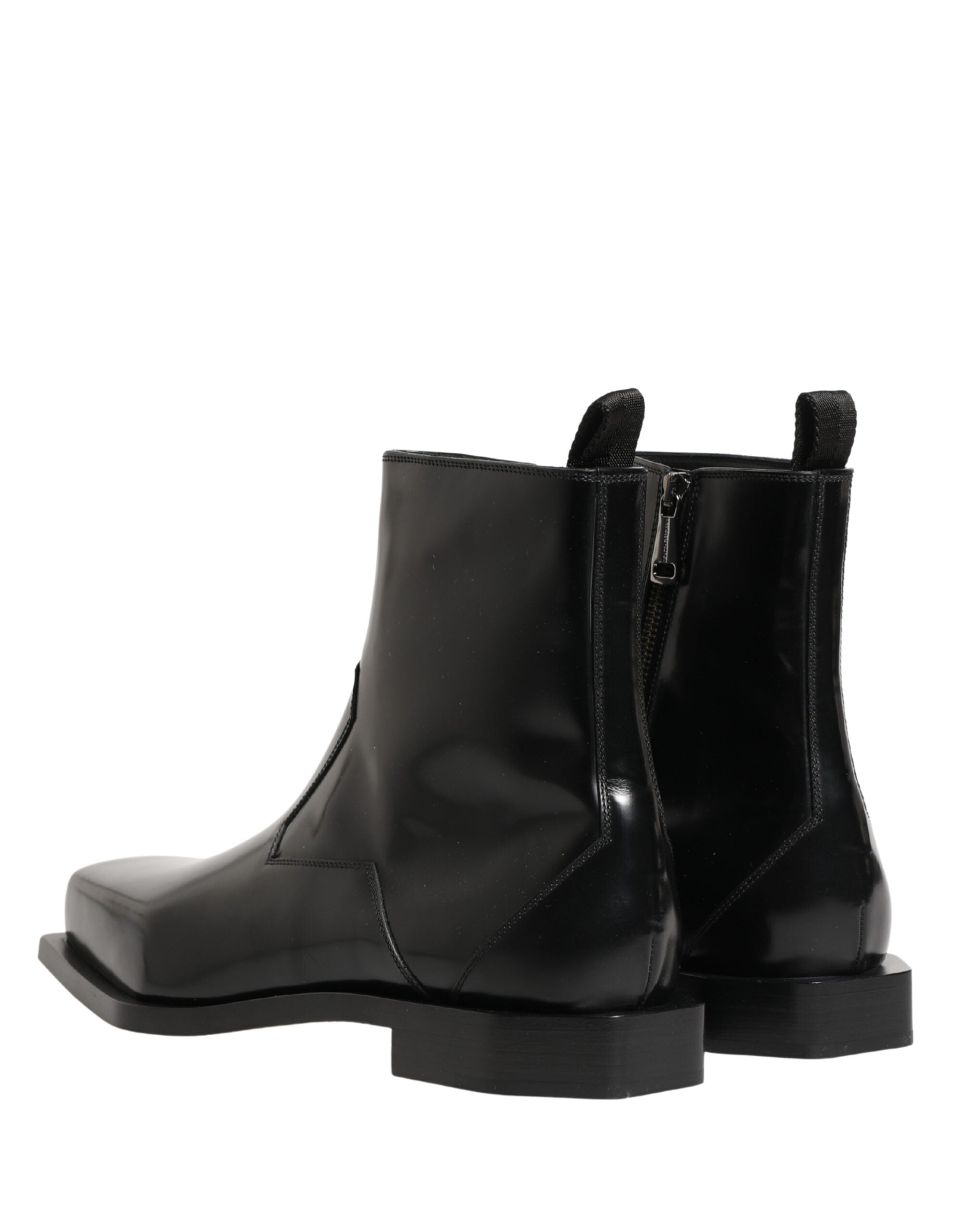 Dolce & Gabbana Black Leather Zip Closure Ankle Boots Shoes Dolce & Gabbana