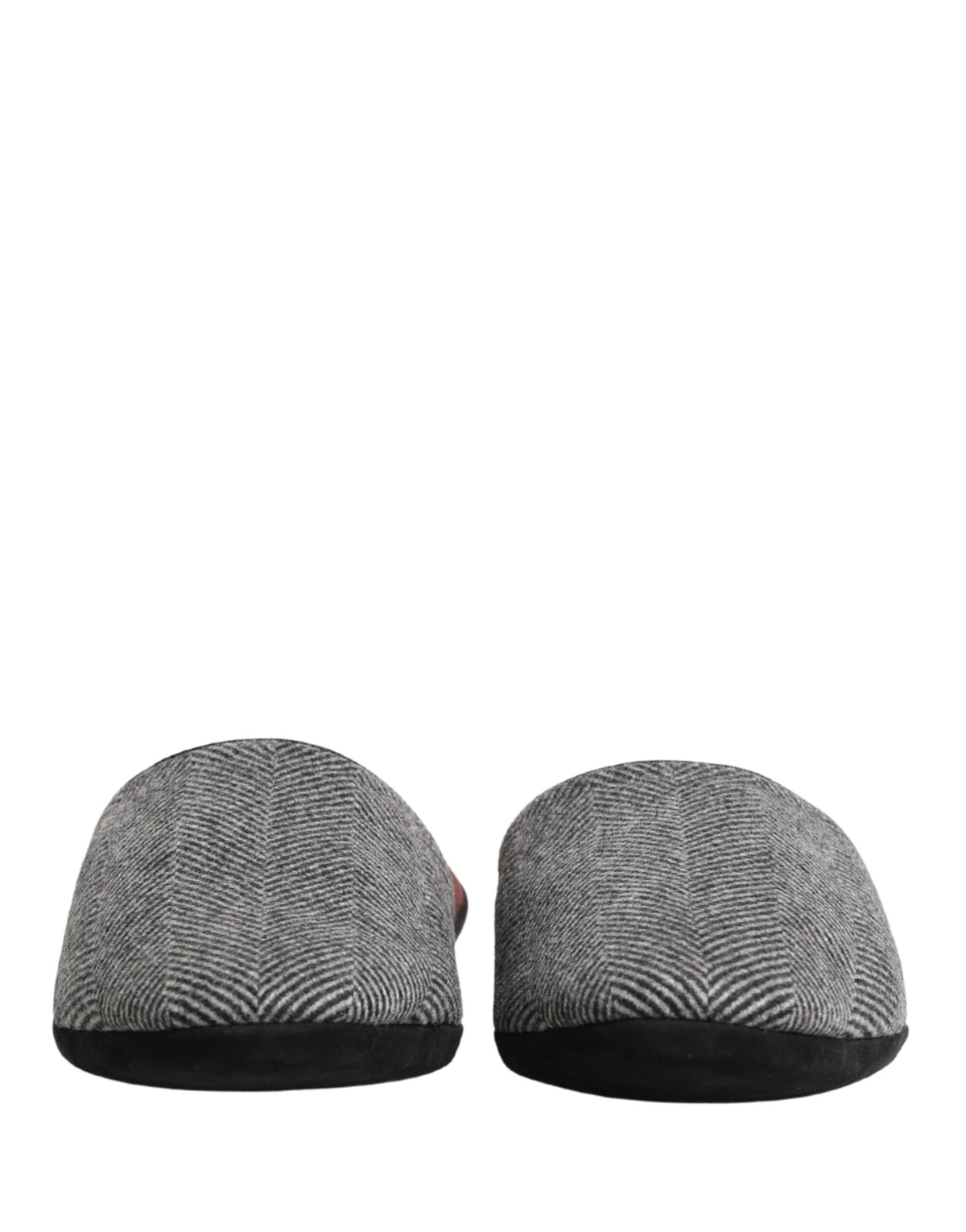 Dolce & Gabbana Grey Herringbone Cashmere Red Slippers Shoes