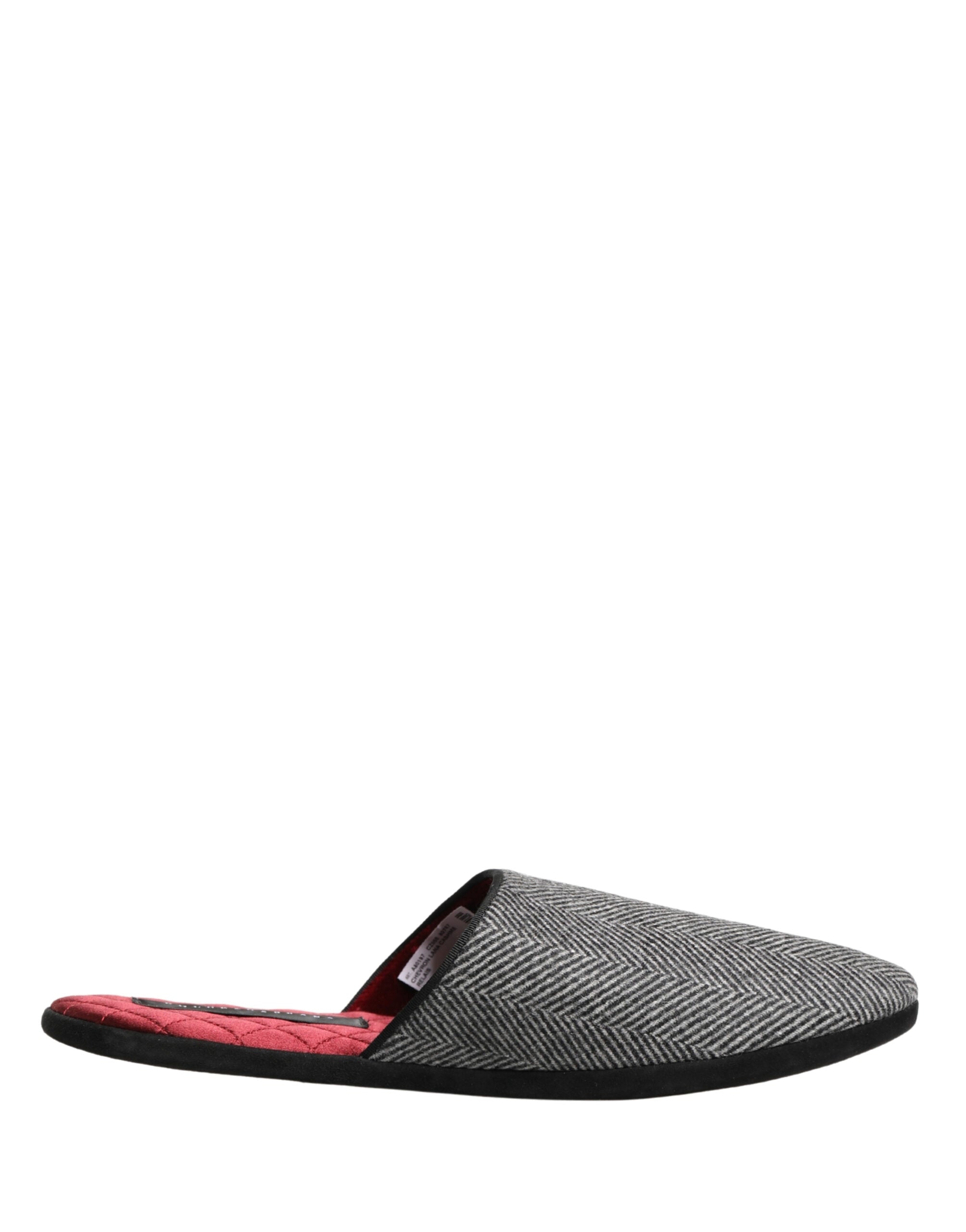 Dolce & Gabbana Grey Herringbone Cashmere Red Slippers Shoes Dolce & Gabbana