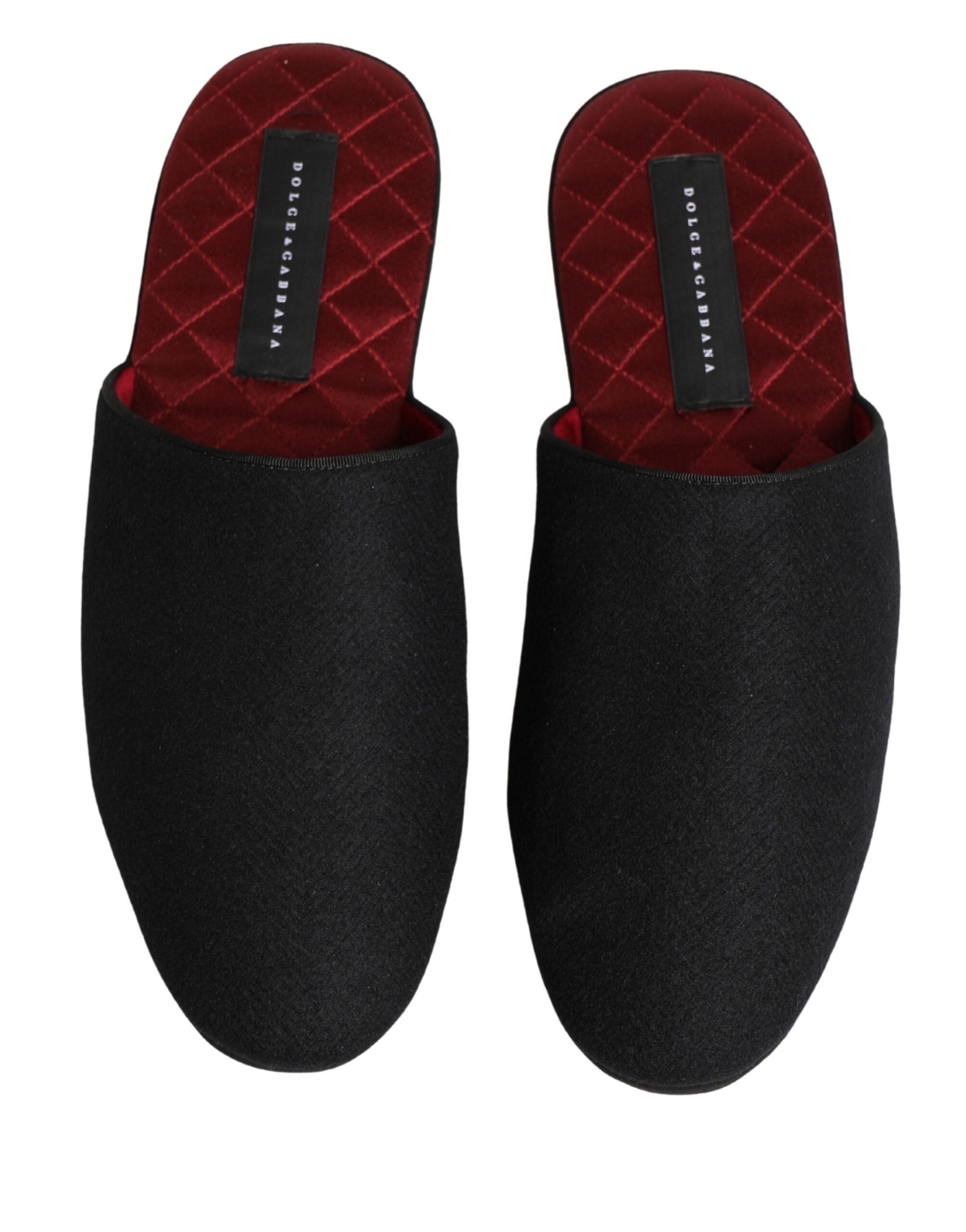 Dolce & Gabbana Black Wool Cashmere Red Quilted Slippers Shoes Dolce & Gabbana