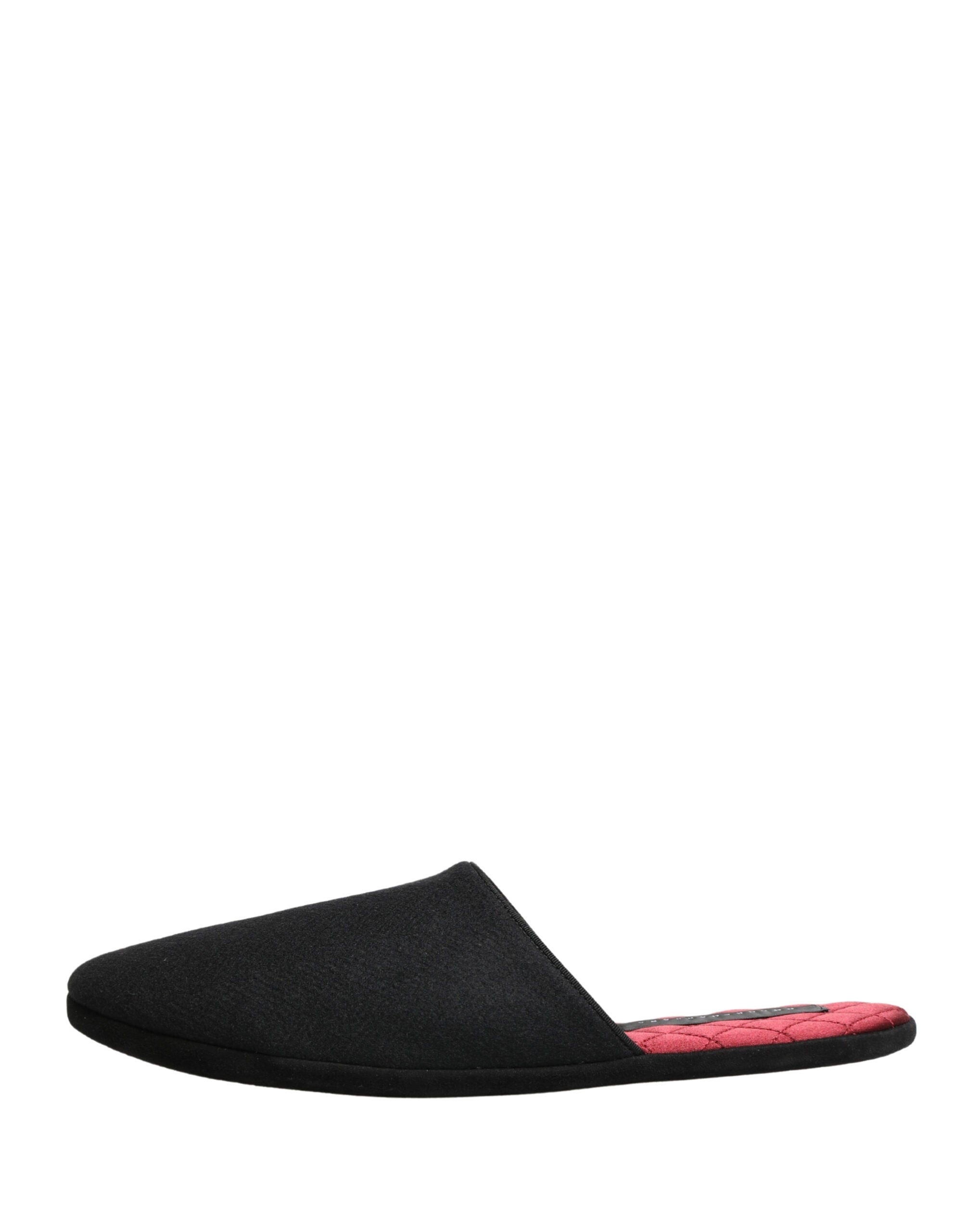 Dolce & Gabbana Black Wool Cashmere Red Quilted Slippers Shoes Dolce & Gabbana