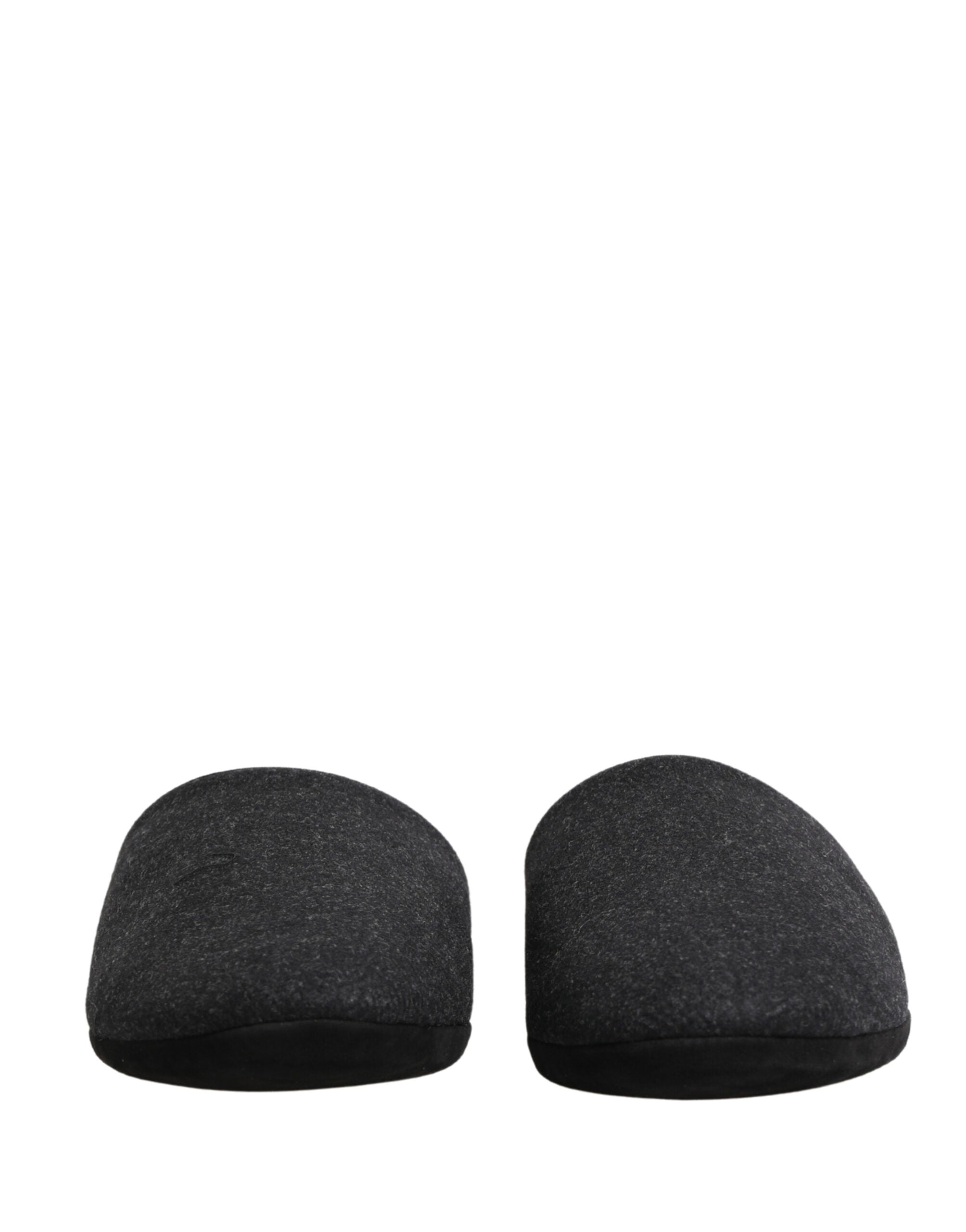 Dolce & Gabbana Anthracite Wool Cashmere Quilted Slippers Shoes Dolce & Gabbana