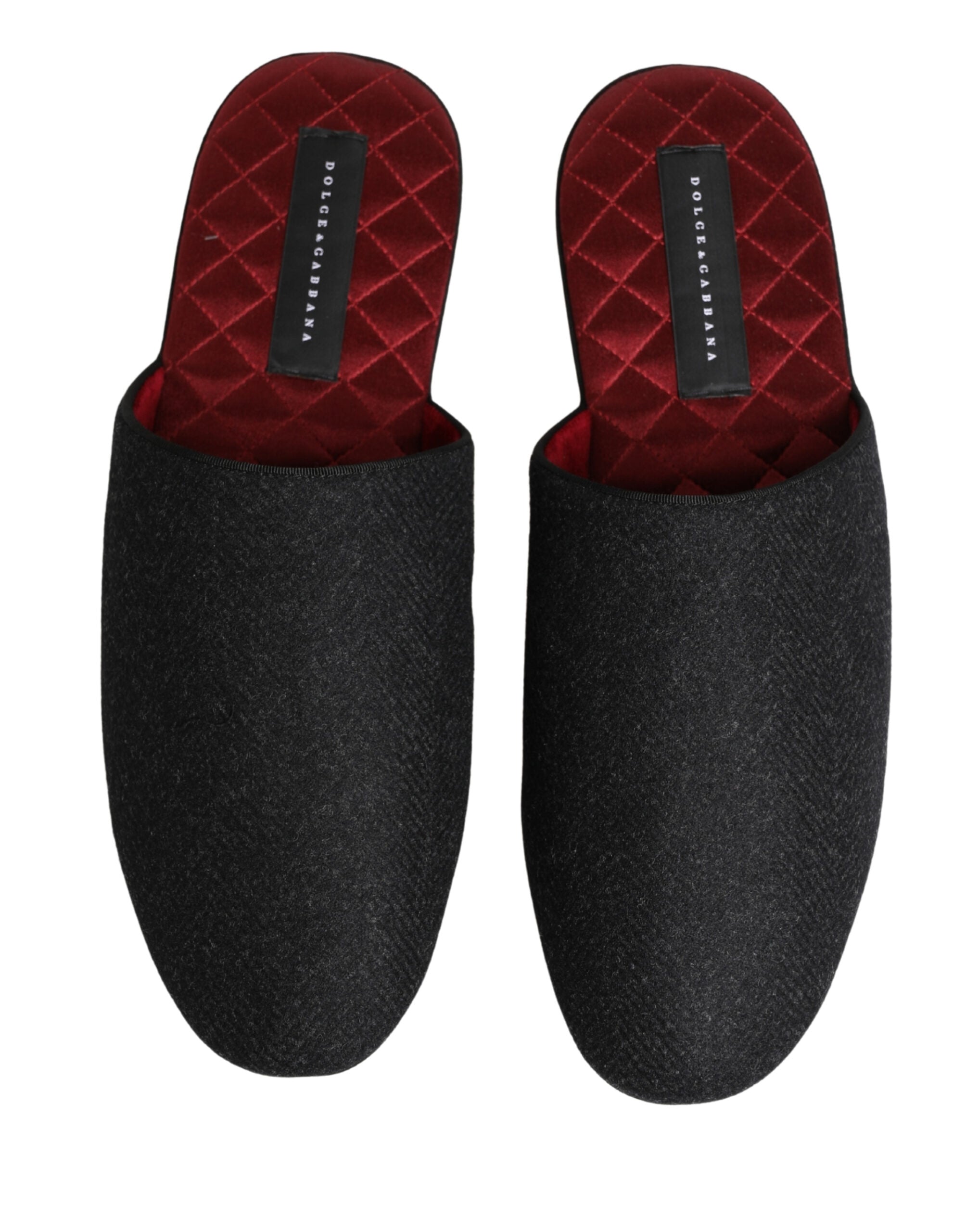 Dolce & Gabbana Anthracite Wool Cashmere Quilted Slippers Shoes Dolce & Gabbana