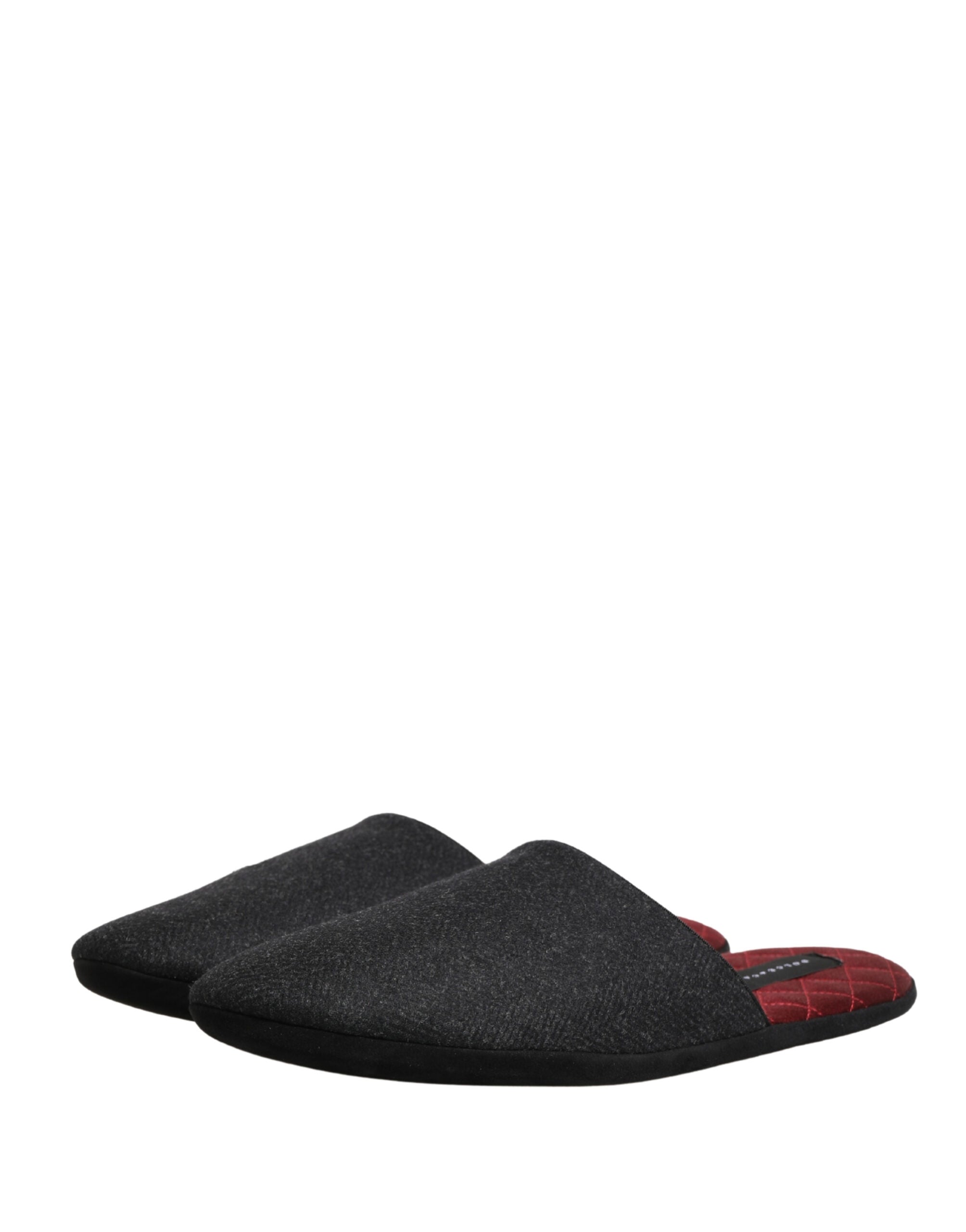 Dolce & Gabbana Anthracite Wool Cashmere Quilted Slippers Shoes Dolce & Gabbana