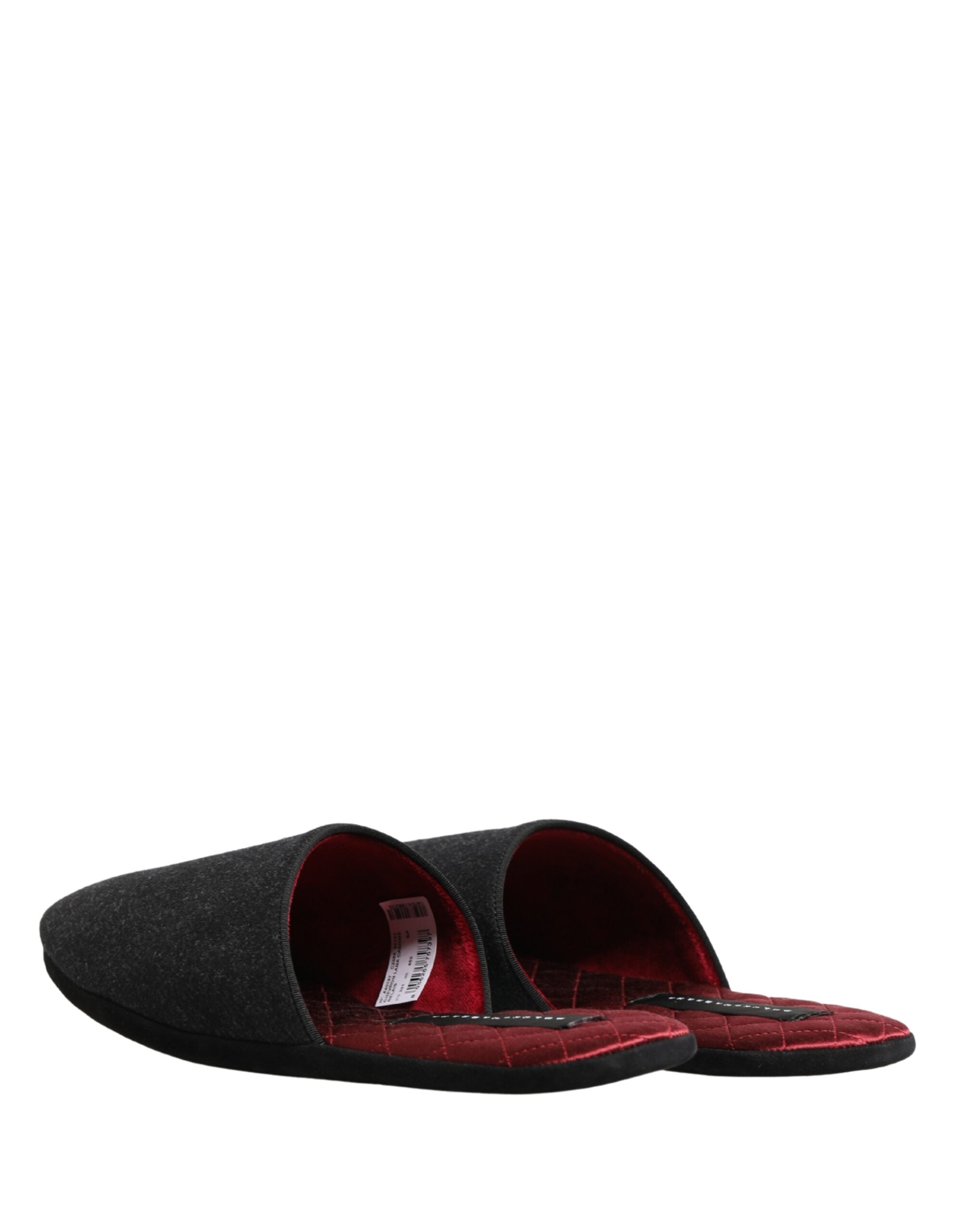 Dolce & Gabbana Anthracite Wool Cashmere Quilted Slippers Shoes Dolce & Gabbana