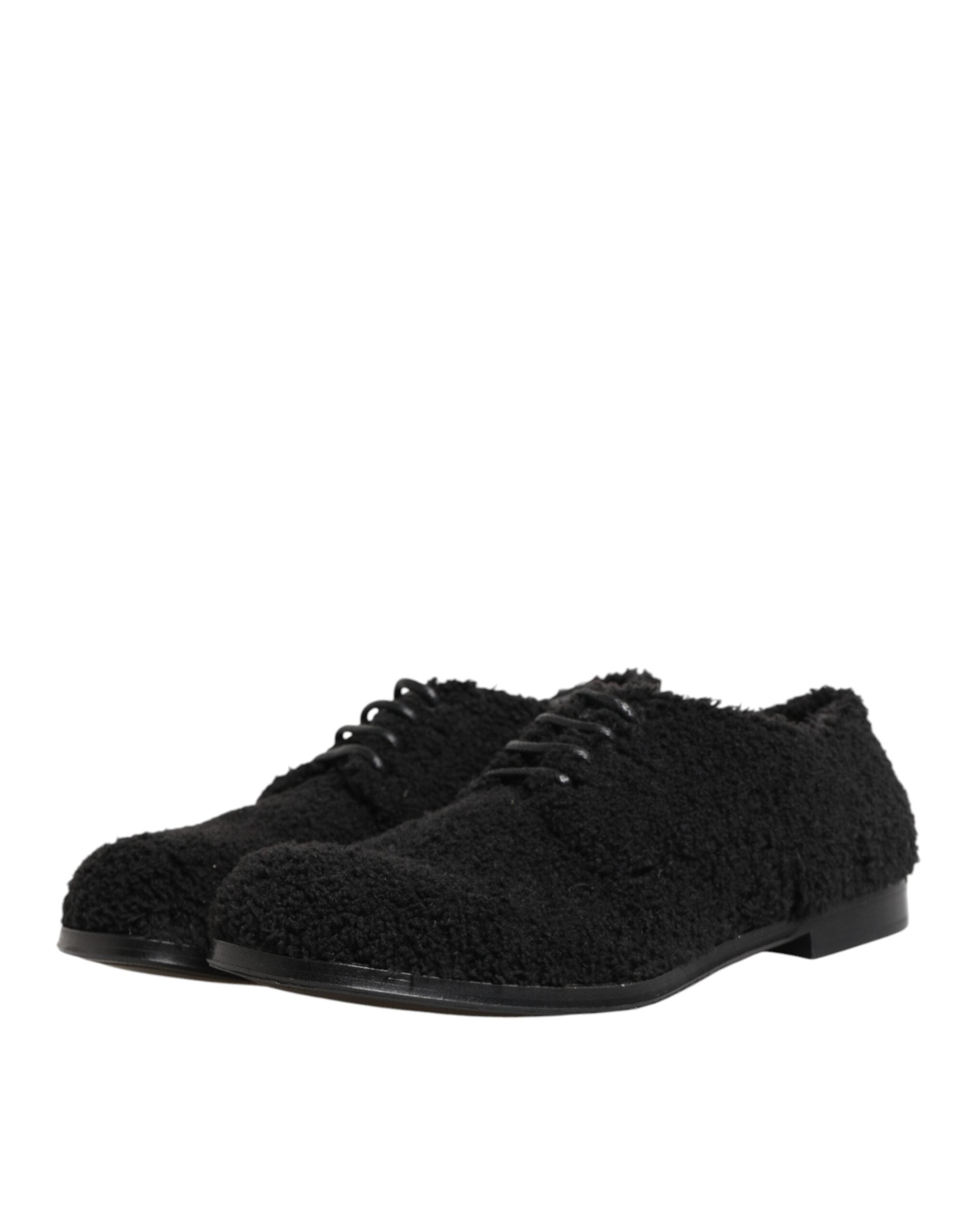Dolce & Gabbana Men Black Riccio Shearling Dress Derby Shoes Dolce & Gabbana
