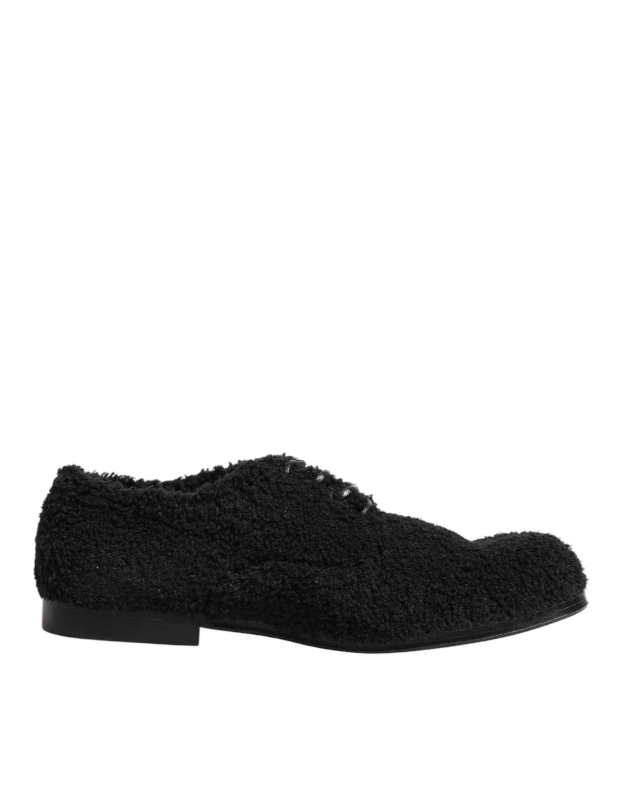 Dolce & Gabbana Men Black Riccio Shearling Dress Derby Shoes Dolce & Gabbana