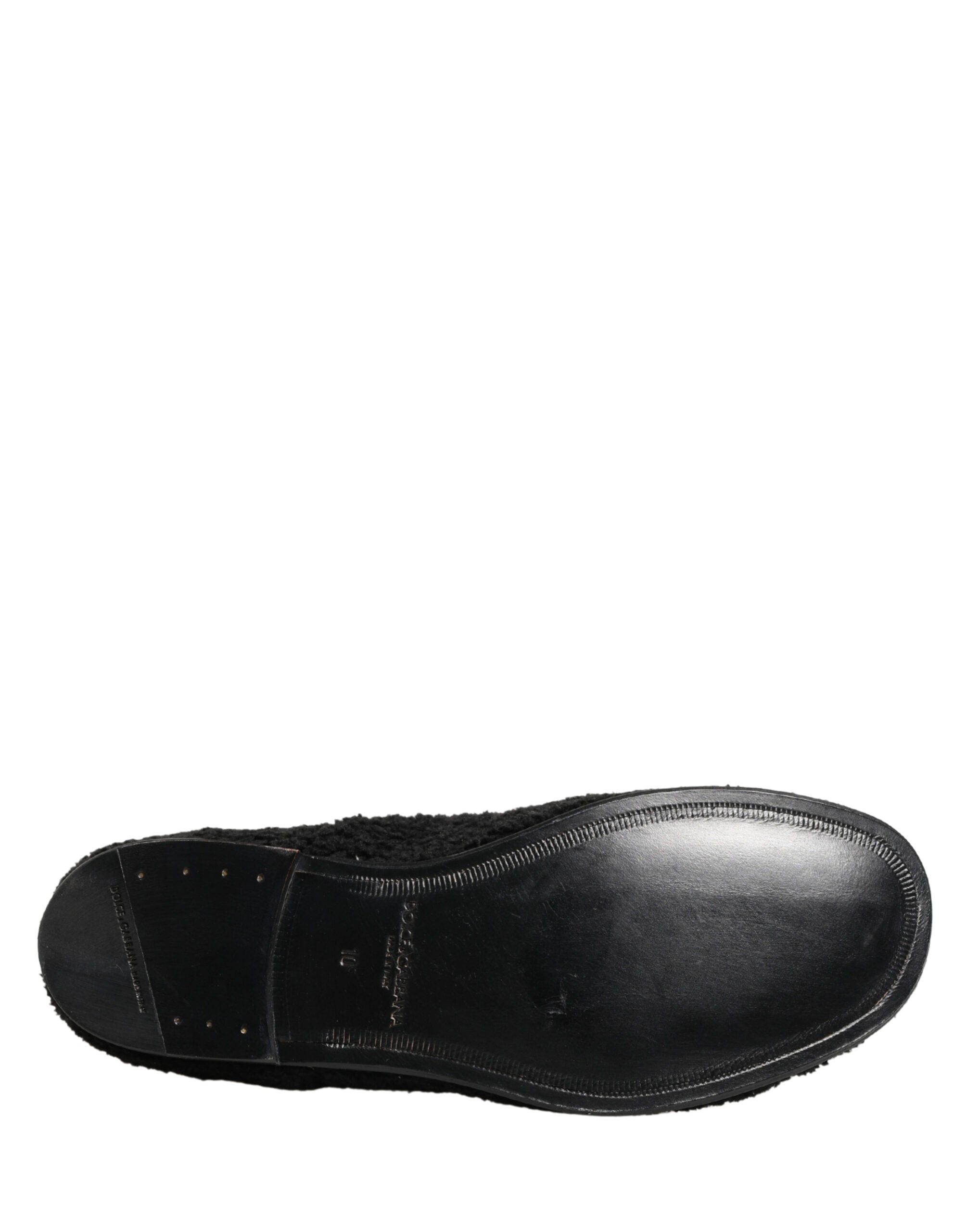 Dolce & Gabbana Men Black Riccio Shearling Dress Derby Shoes Dolce & Gabbana