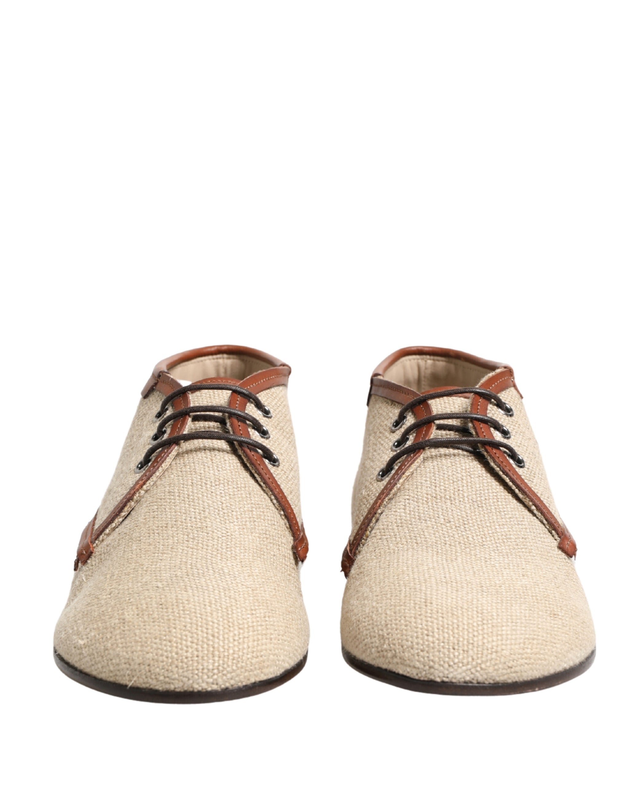 Dolce & Gabbana Beige Canvas Lace-Up Men Dress Derby Shoes Dolce & Gabbana