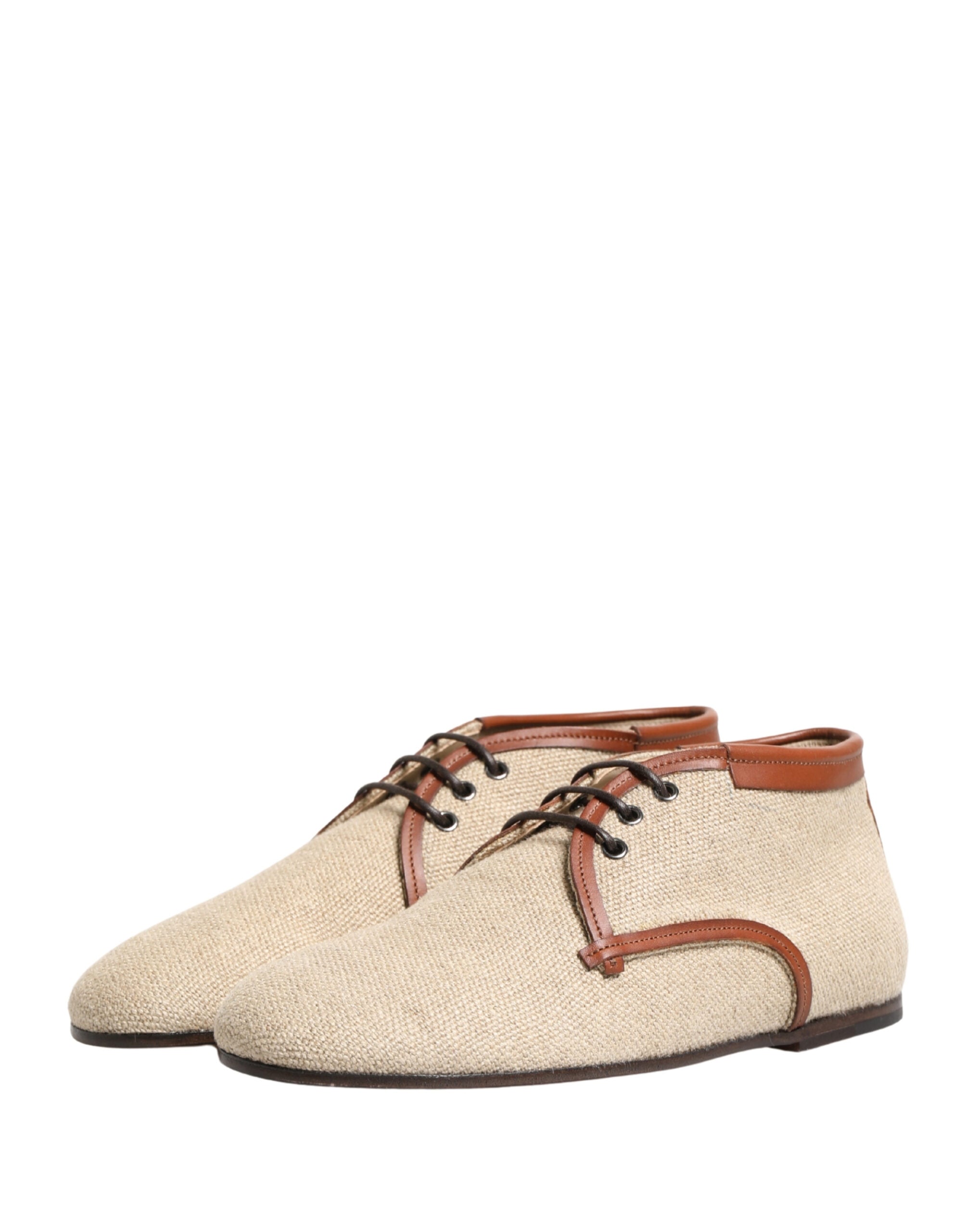 Dolce & Gabbana Beige Canvas Lace-Up Men Dress Derby Shoes Dolce & Gabbana