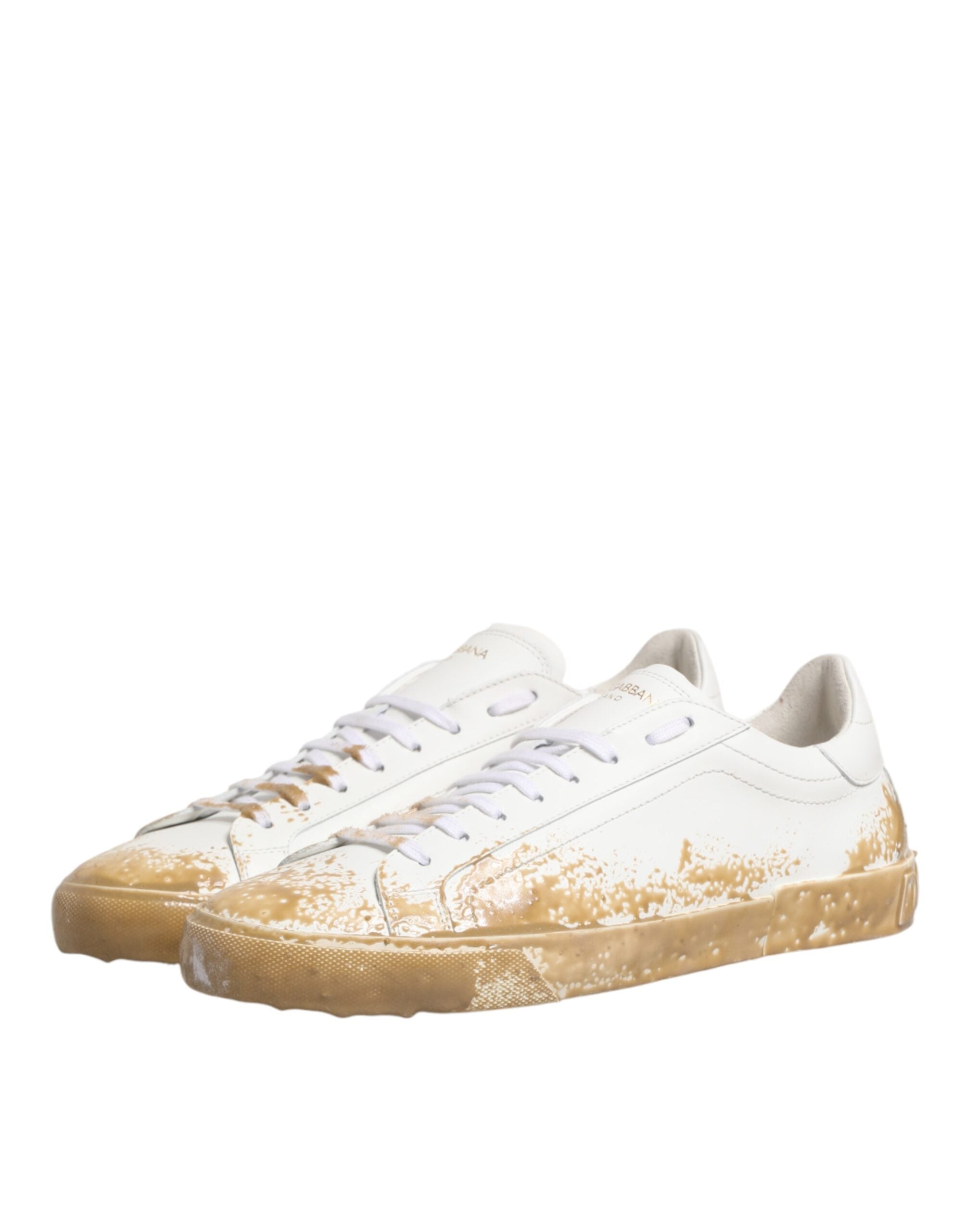 Dolce & Gabbana White Leather Paint Effect Low Top Sneakers Shoes Dolce & Gabbana