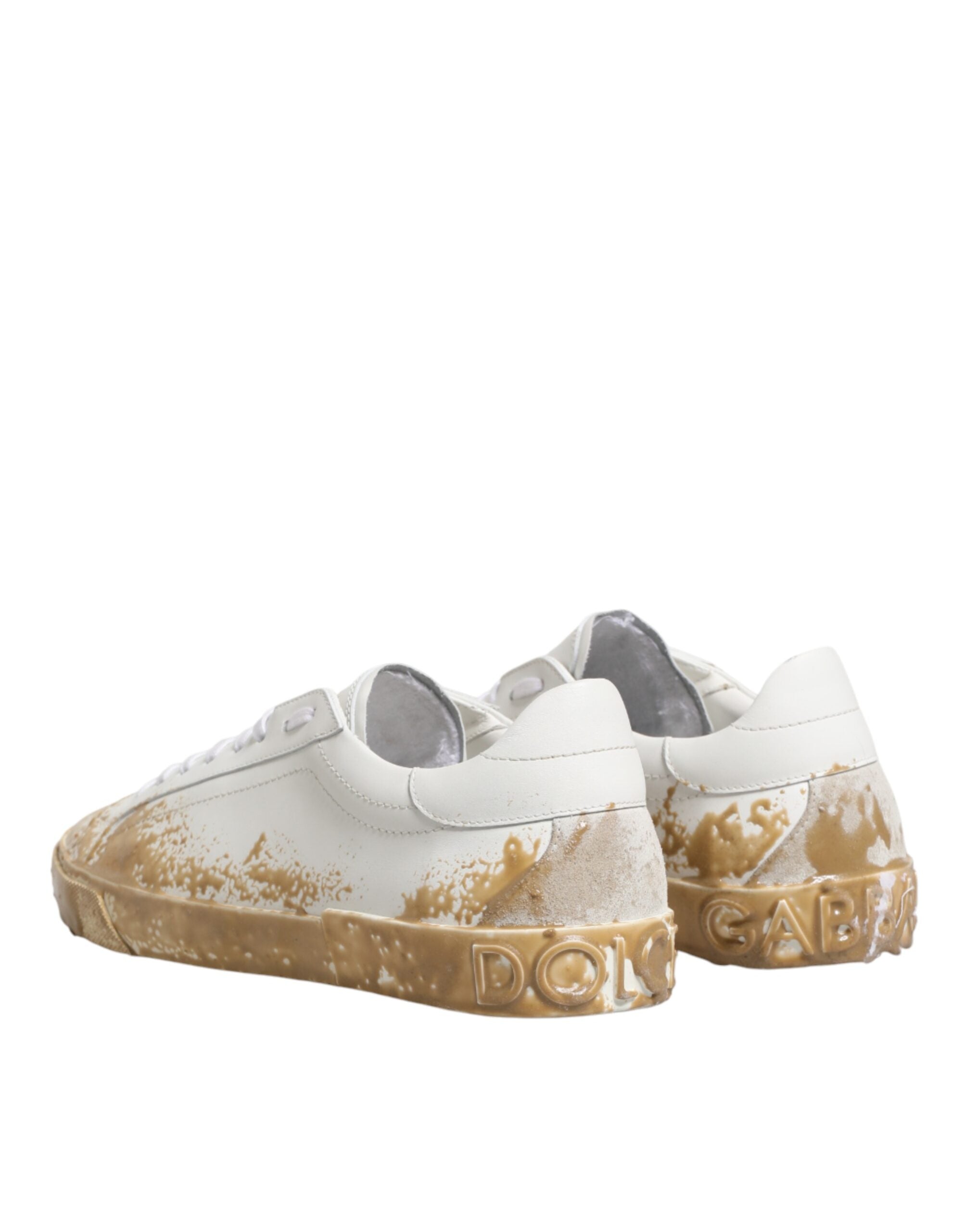 Dolce & Gabbana White Leather Paint Effect Low Top Sneakers Shoes Dolce & Gabbana