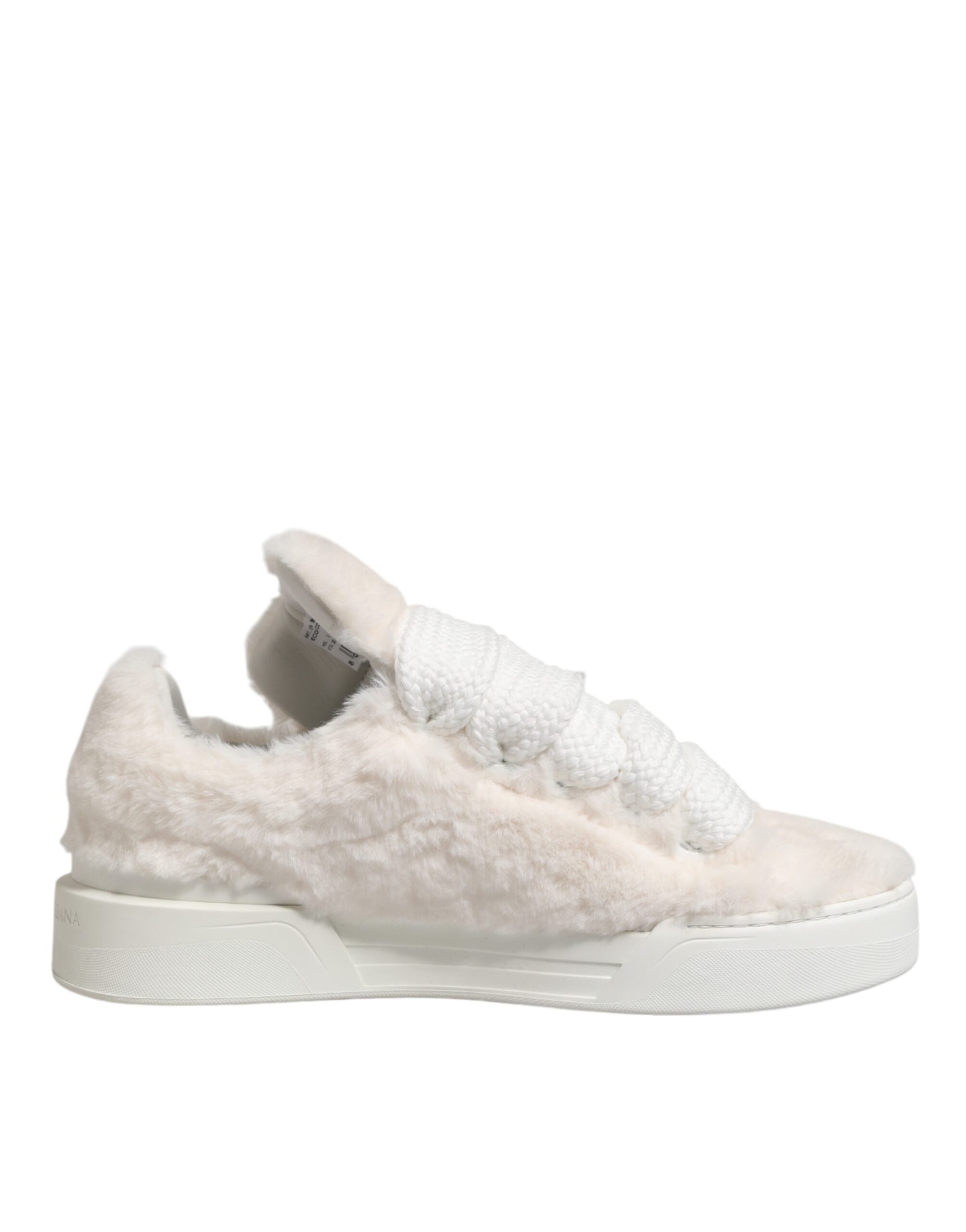 Dolce & Gabbana White Shearling Fur Bianco Low Top Sneakers Shoes Dolce & Gabbana