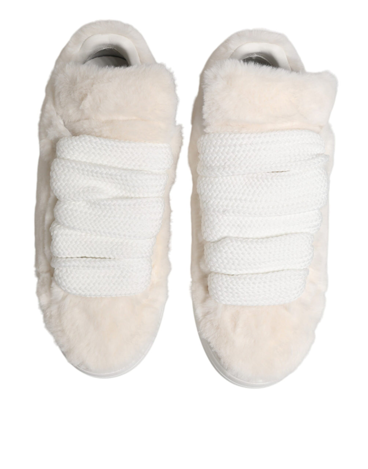 Dolce & Gabbana White Shearling Fur Bianco Low Top Sneakers Shoes