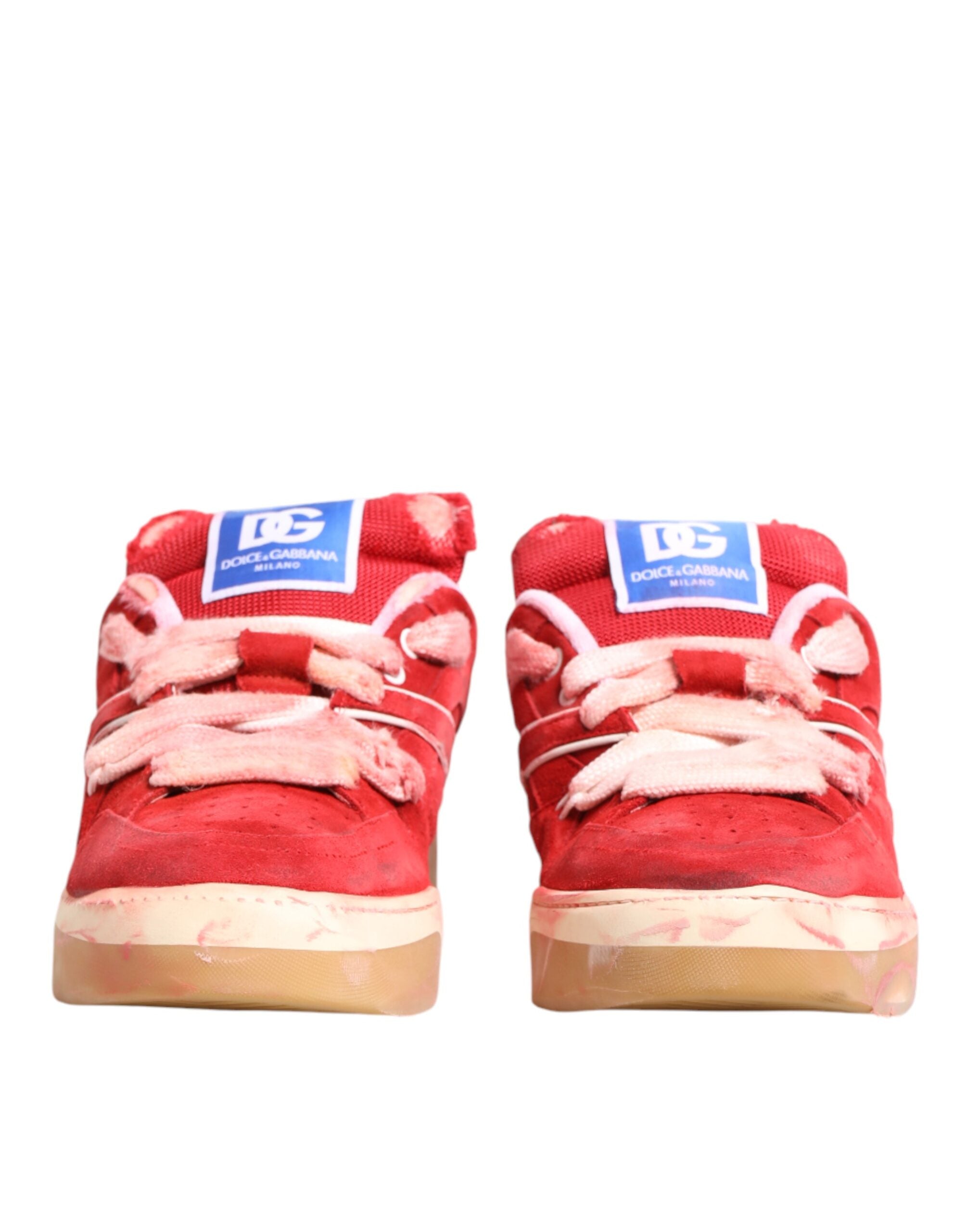 Dolce & Gabbana Red White Suede DG Logo Low Top Sneakers Shoes Dolce & Gabbana