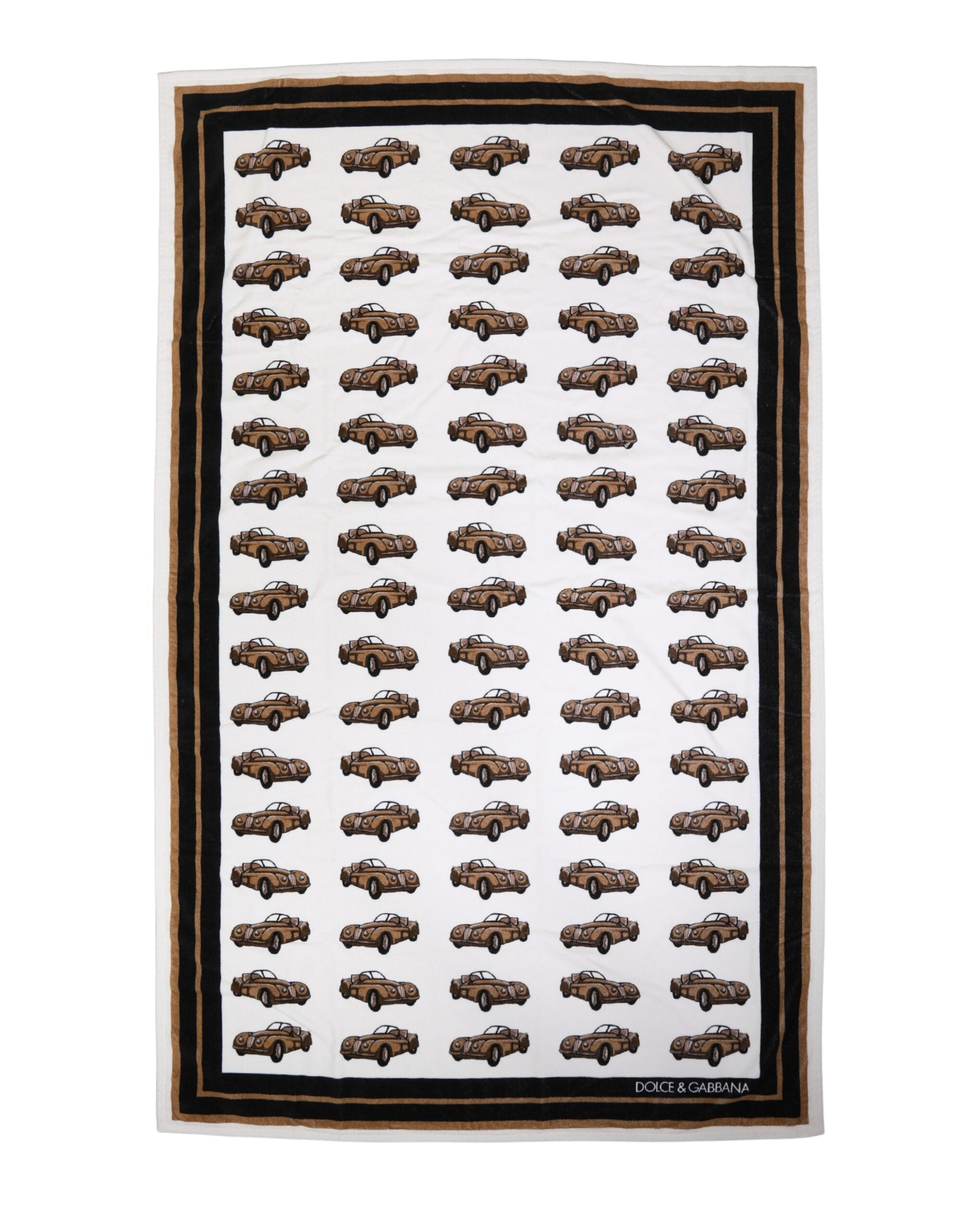 Dolce & Gabbana Towel White Cotton Car Graphic Print 115cm x 180cm Beach Dolce & Gabbana