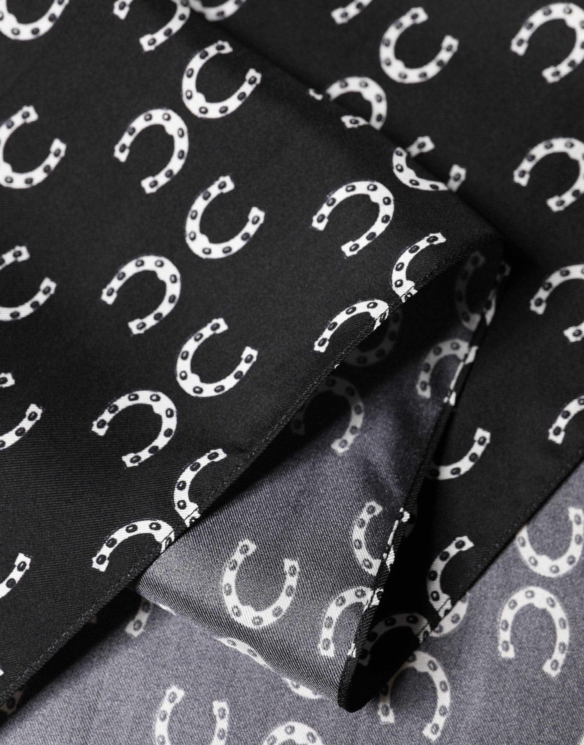 Dolce & Gabbana Black Horseshoe Silk Neck Foulard 136cm x 23cm Men Scarf Dolce & Gabbana