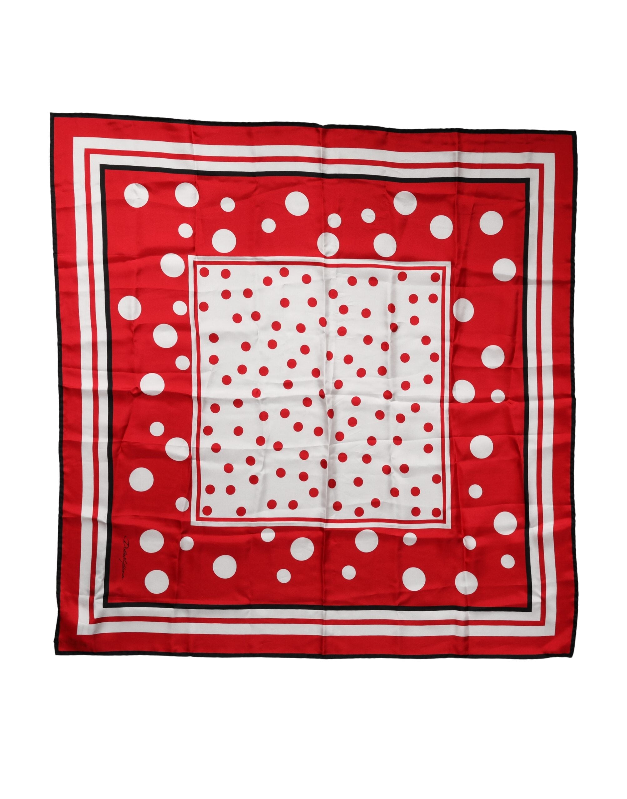 Dolce & Gabbana Red White Polka Dot Square Foulard 90cm x 88cm Scarf Dolce & Gabbana