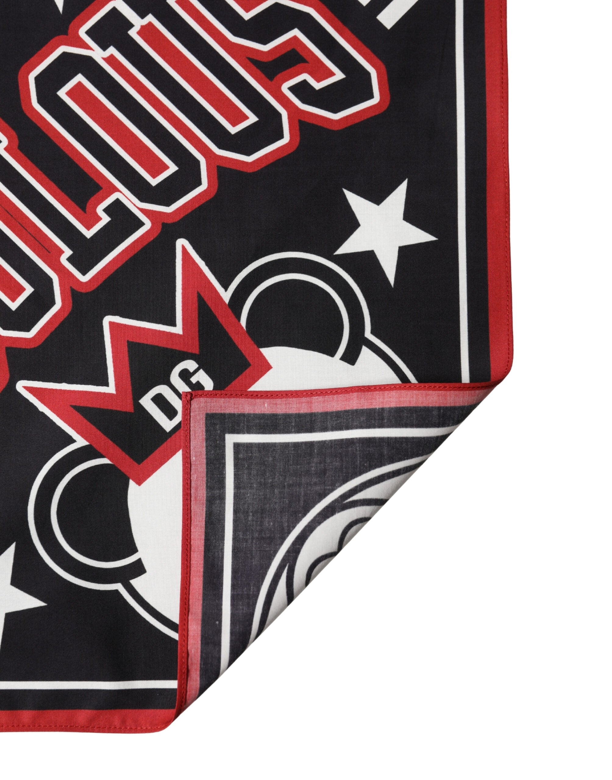 Dolce & Gabbana Black Red Panda Cotton Square Foulard 50.5cm x 50cm Scarf Dolce & Gabbana