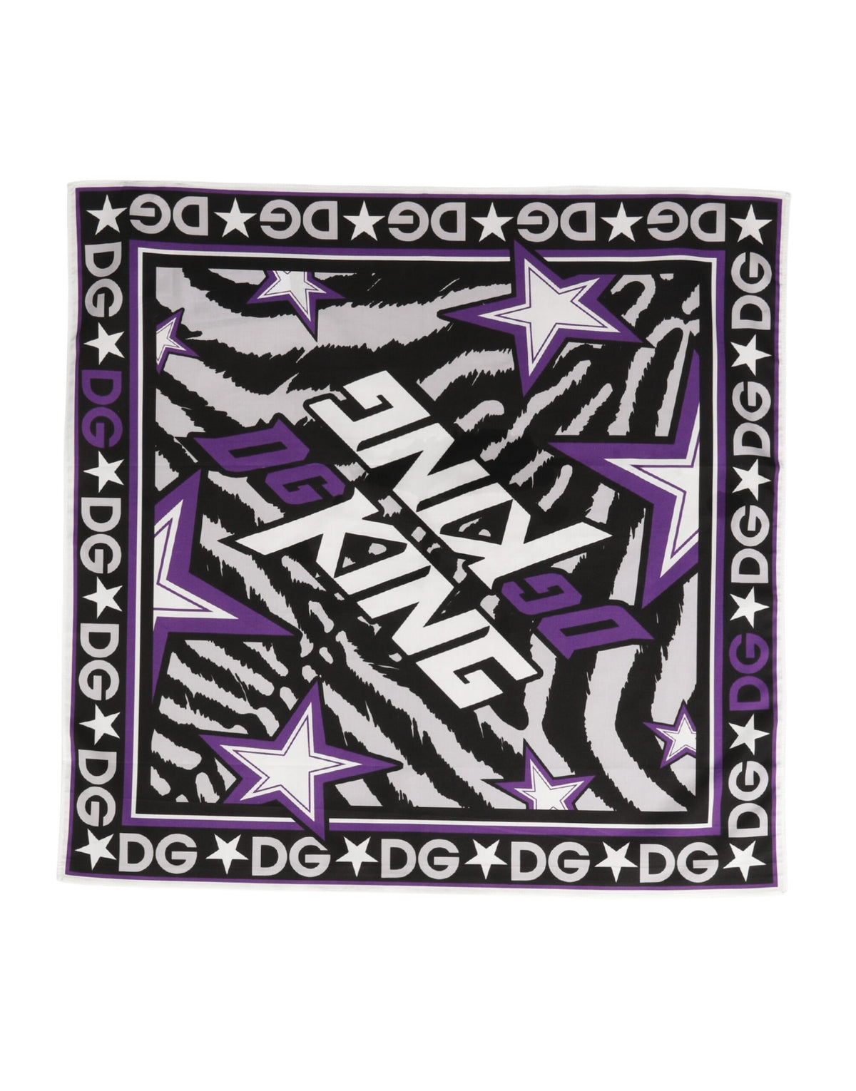 Dolce & Gabbana Black Purple DG King Cotton Foulard 51cm x 49.5cm Scarf