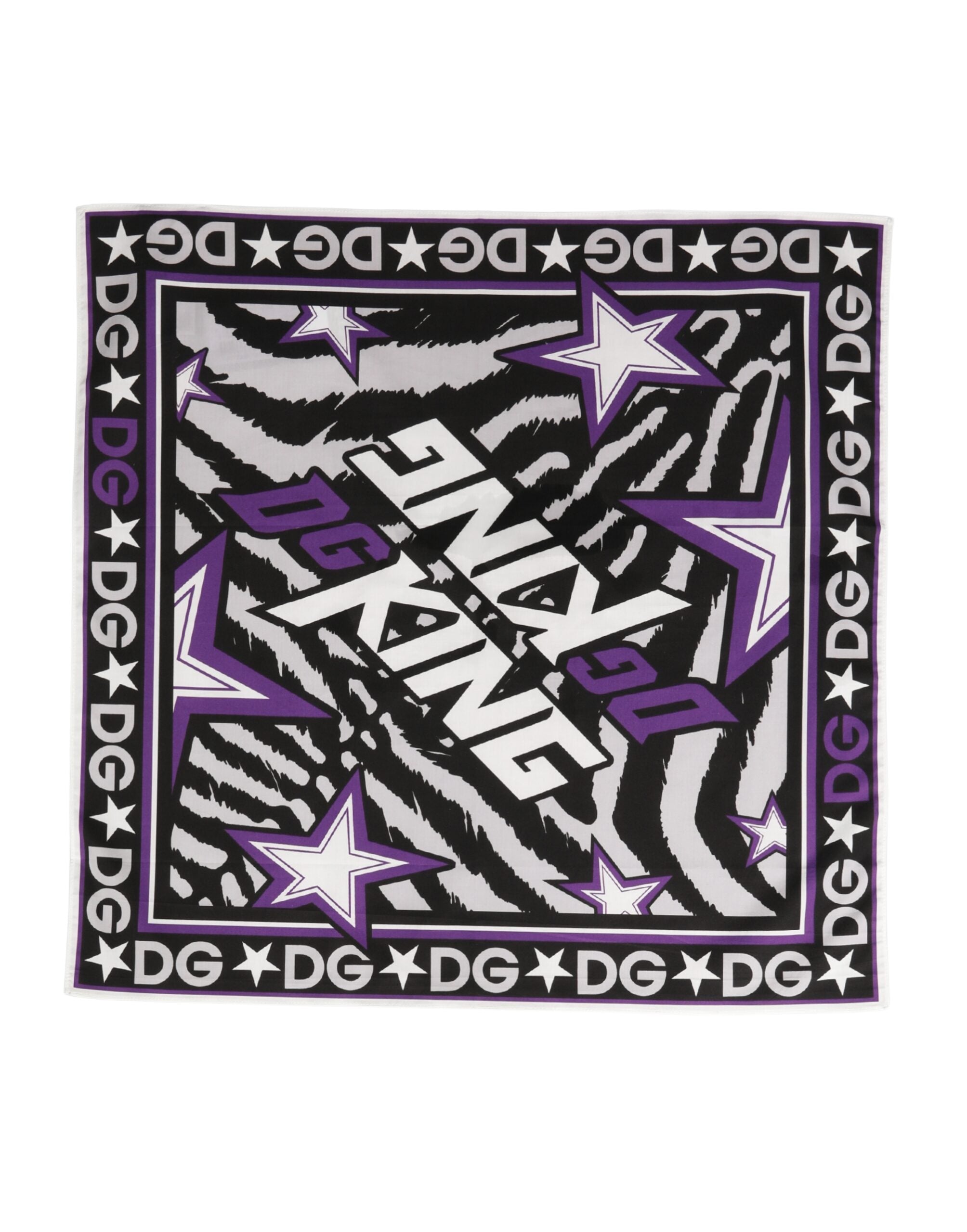 Dolce & Gabbana Black Purple DG King Cotton Foulard 51cm x 49.5cm Scarf Dolce & Gabbana