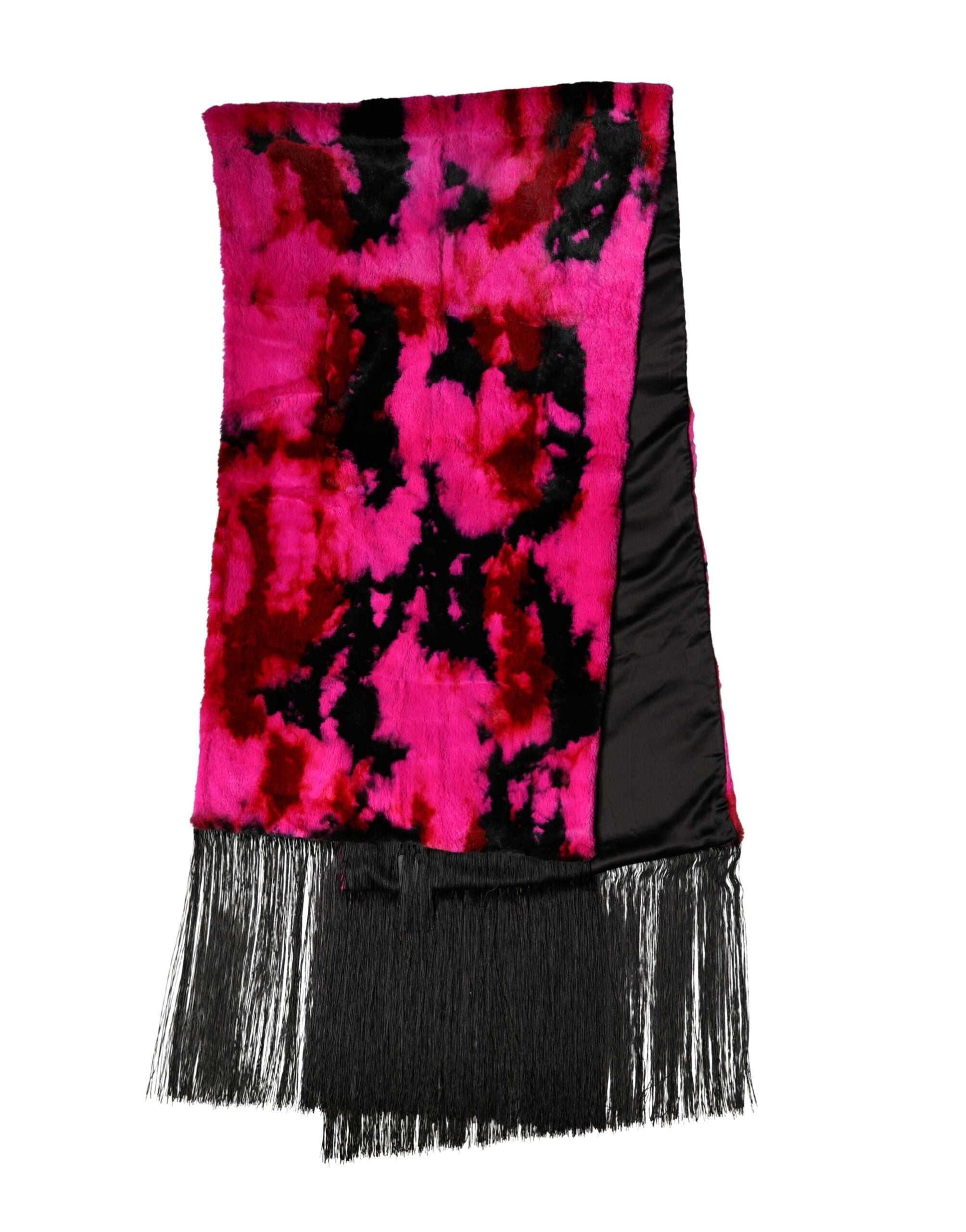 Dolce & Gabbana Pink Black Faux Fur Neck Wrap Fringes 200cm x 59cm Scarf Dolce & Gabbana