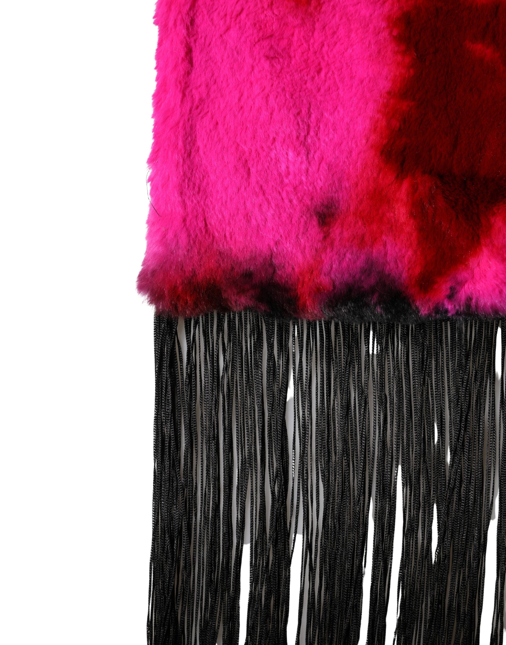 Dolce & Gabbana Pink Black Faux Fur Neck Wrap Fringes 200cm x 59cm Scarf Dolce & Gabbana