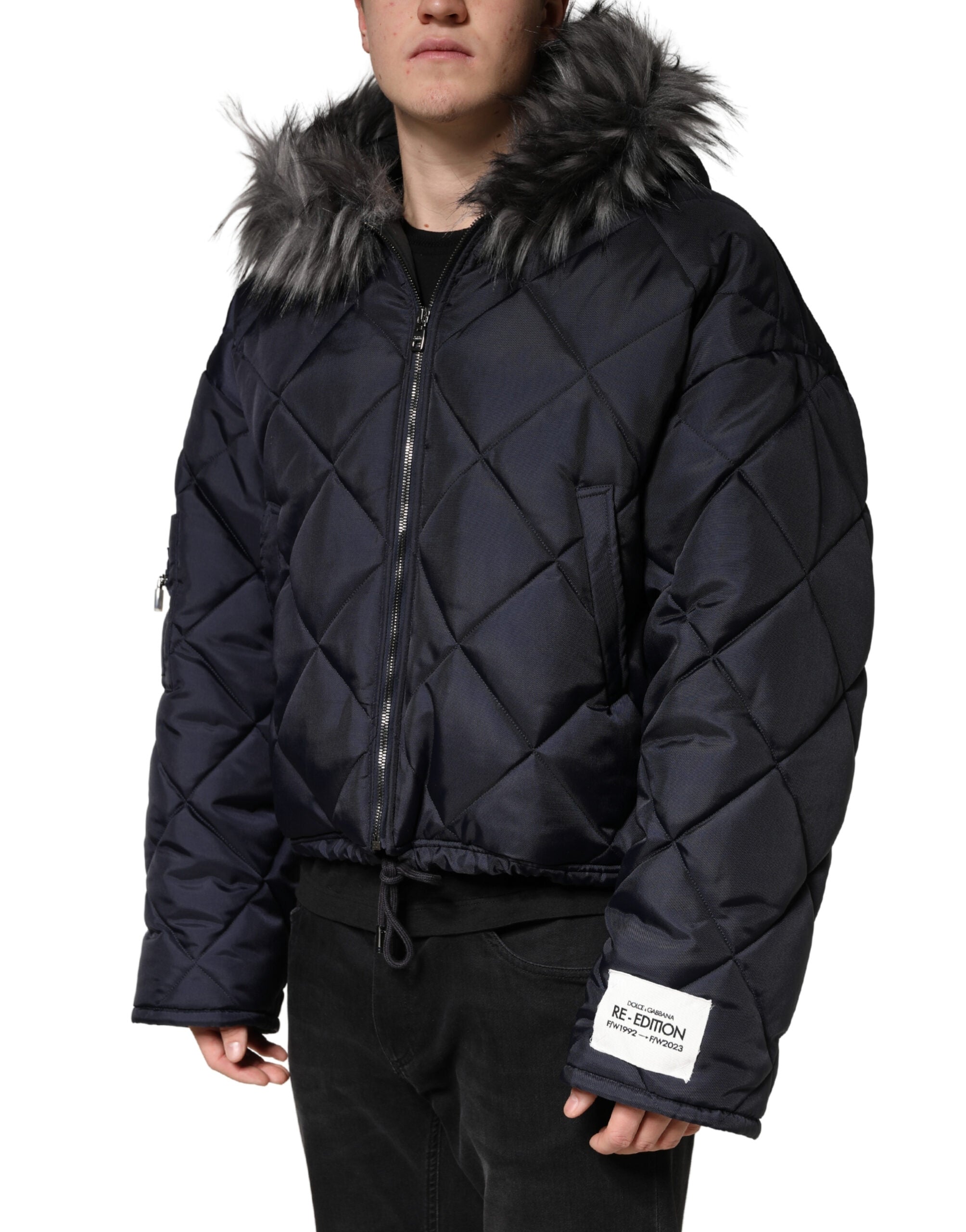Dolce & Gabbana Black Quilted Fur Shearling Hooded Jacket Dolce & Gabbana