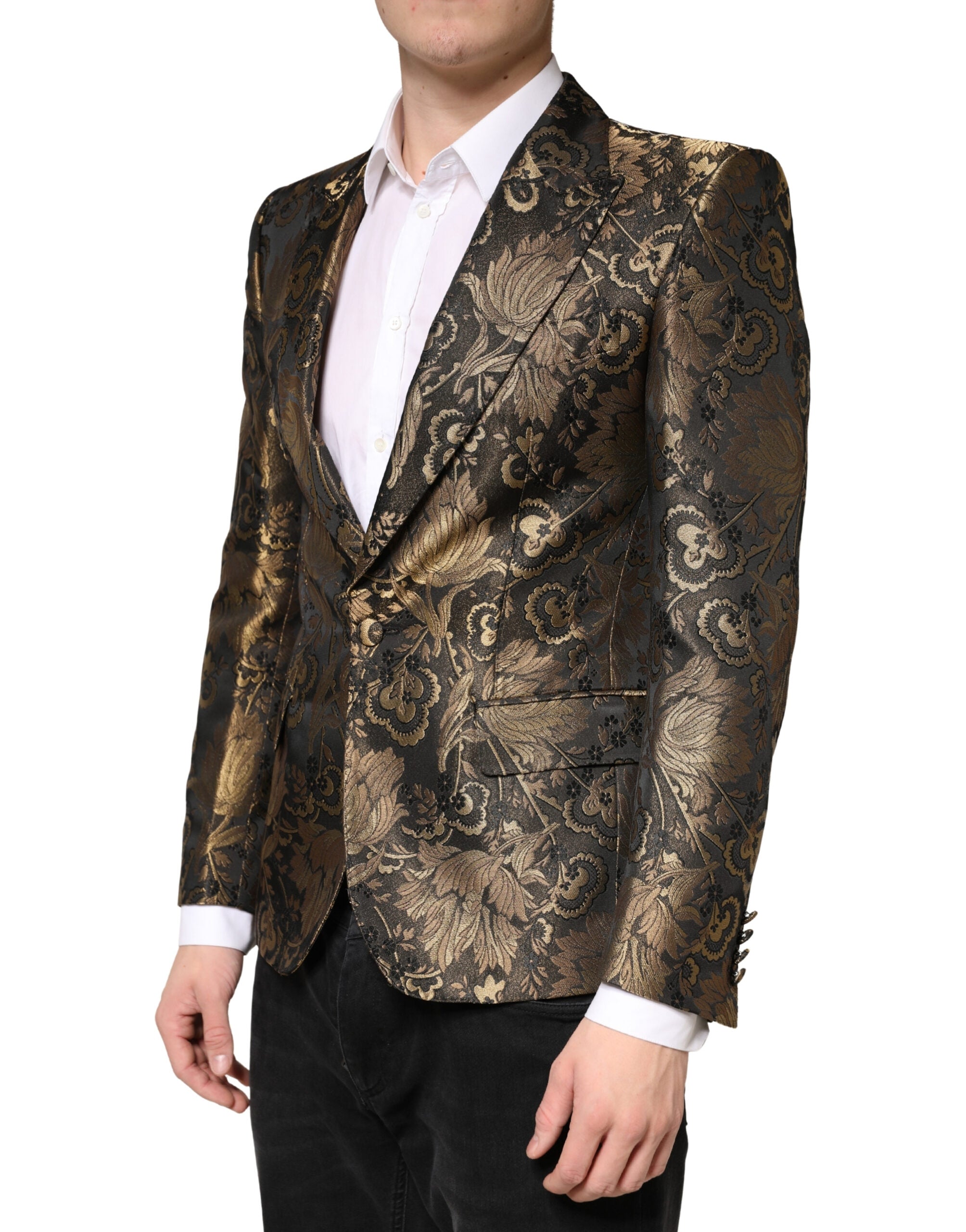 Dolce & Gabbana Gold Jacquard Single Breasted Tuxedo Blazer Dolce & Gabbana