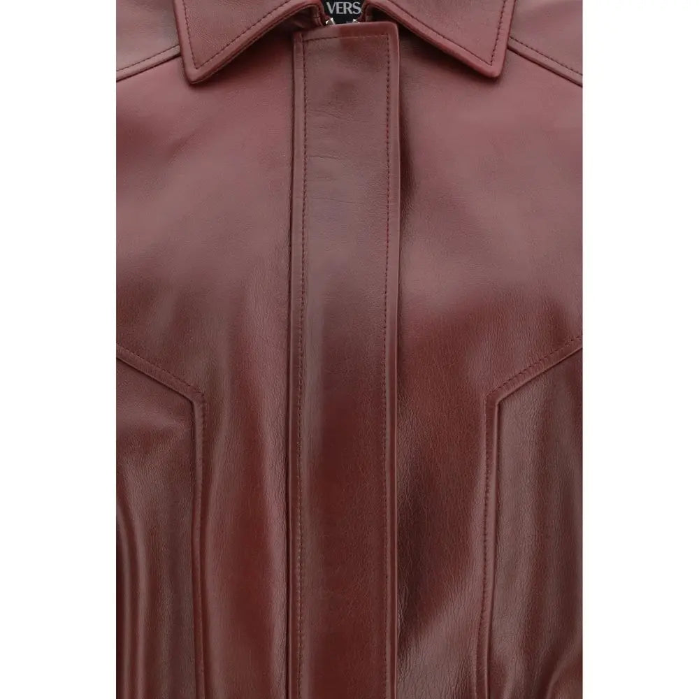 Versace Bordeaux Calf Leather Bos Taurus Leather Jacket Versace