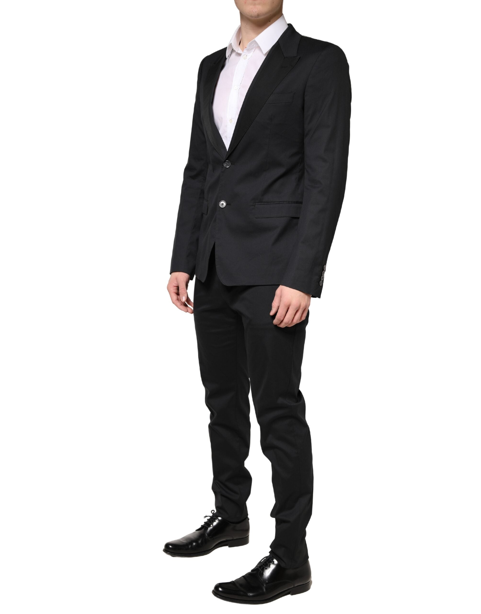 Dolce & Gabbana Black Cotton Single Breasted 2 Piece Suit Dolce & Gabbana