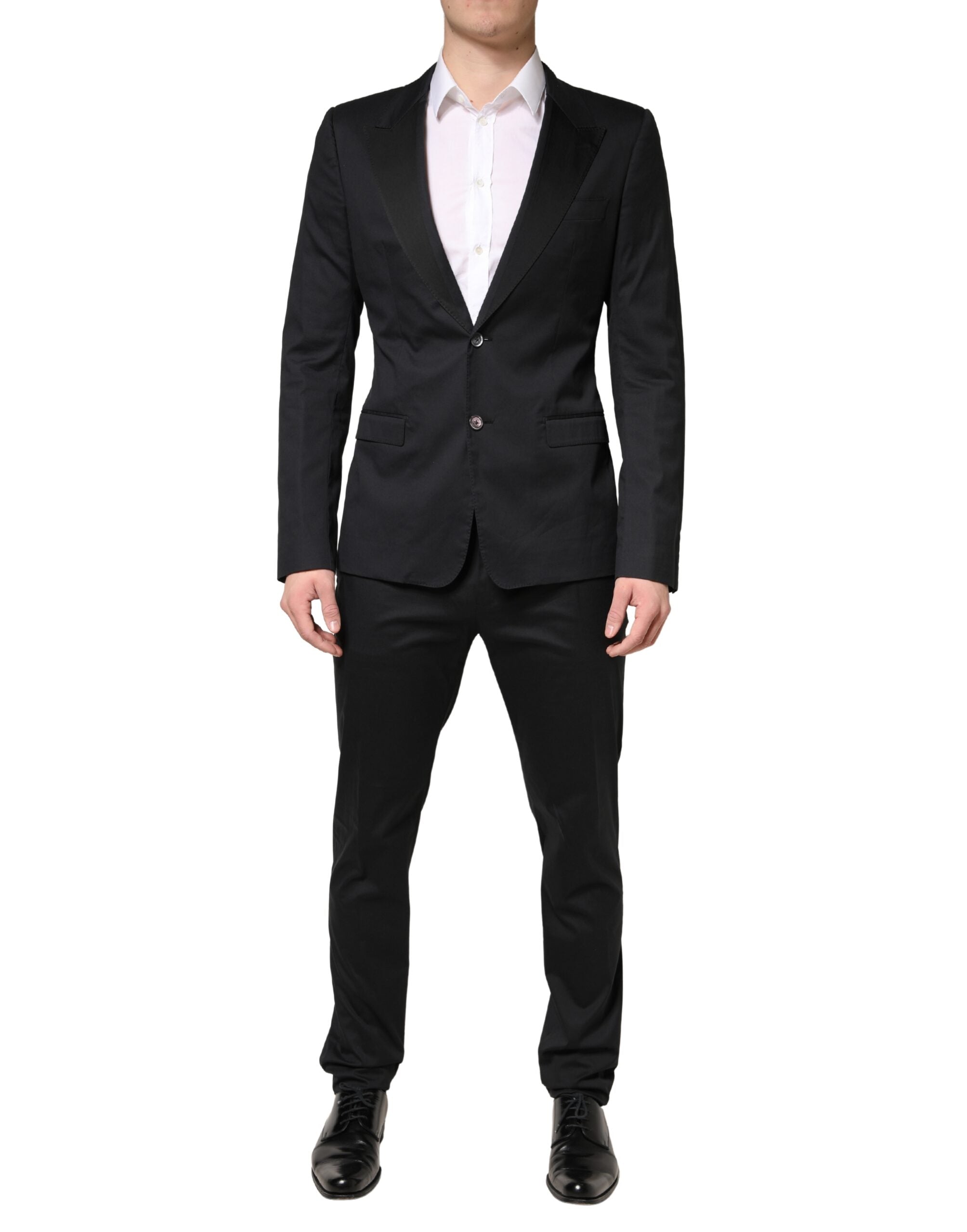 Dolce & Gabbana Black Cotton Single Breasted 2 Piece Suit Dolce & Gabbana