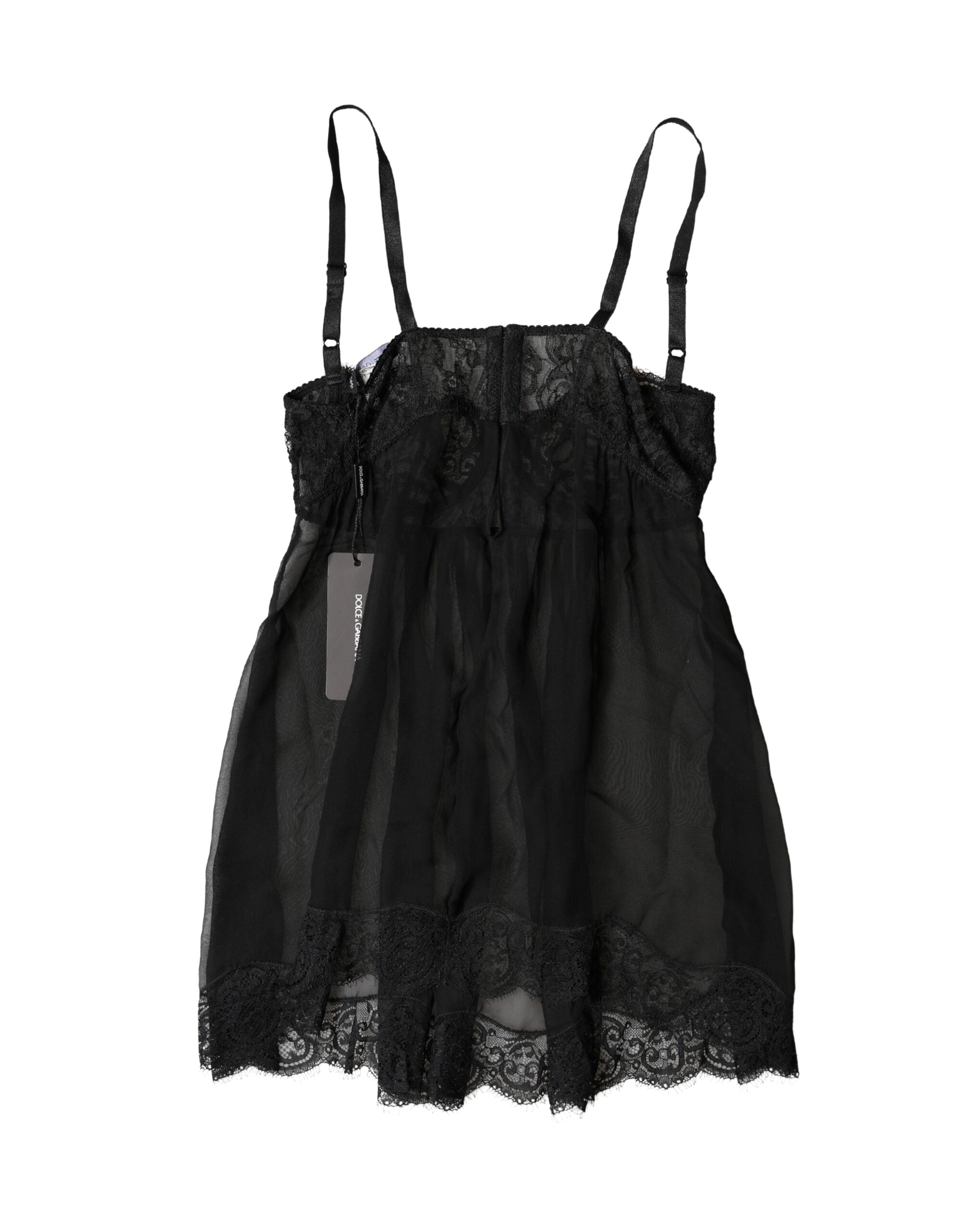 Dolce & Gabbana Black Silk Floral Lace Lingerie Top Underwear Dolce & Gabbana
