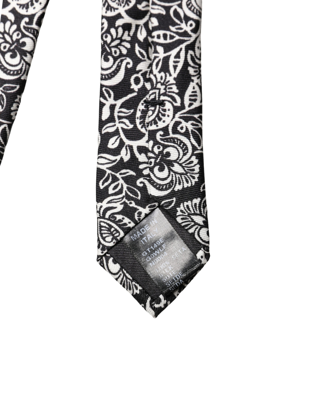 Dolce & Gabbana Black White Floral Fantasy Silk Adjustable Necktie Tie