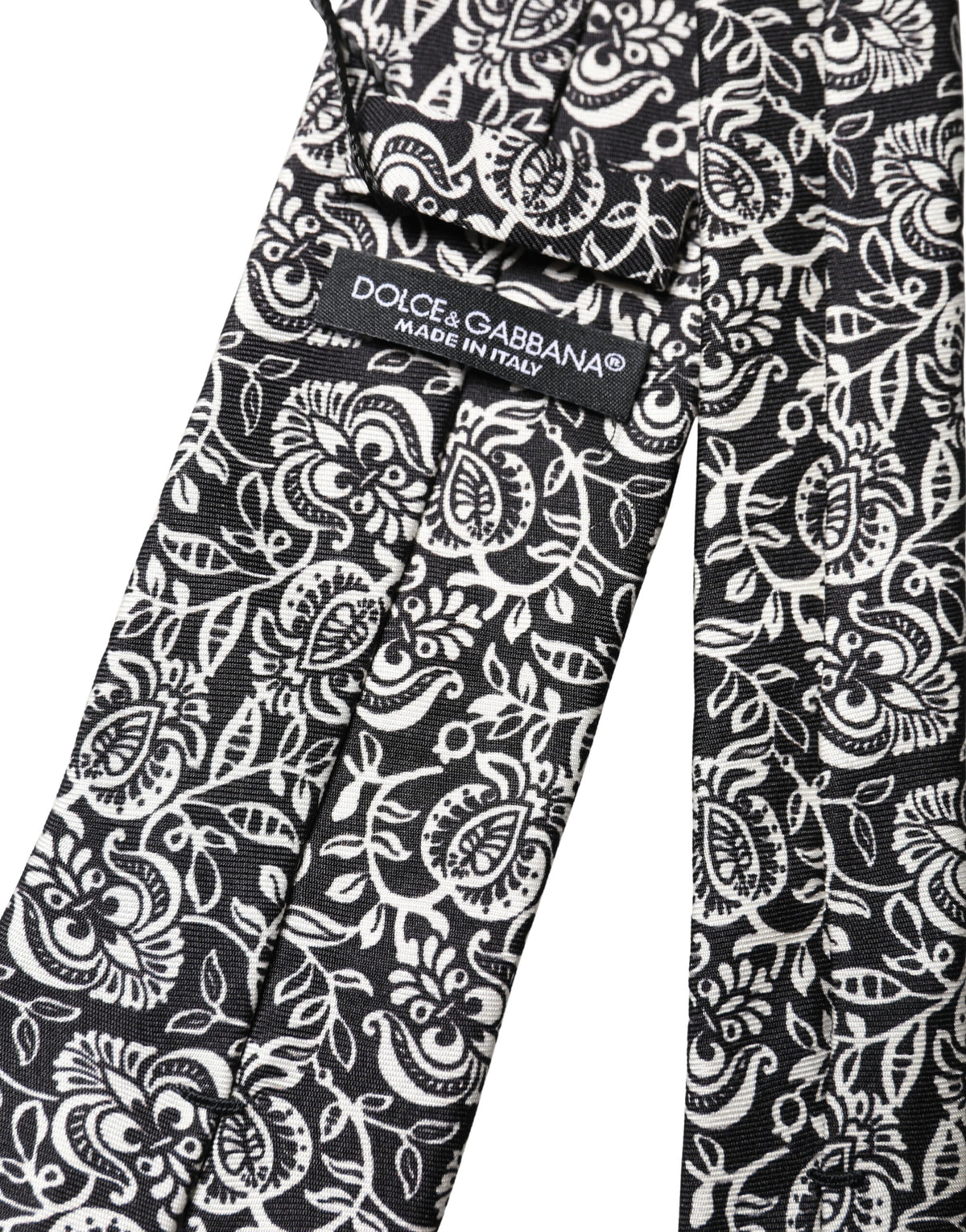 Dolce & Gabbana Black White Floral Fantasy Silk Adjustable Necktie Tie