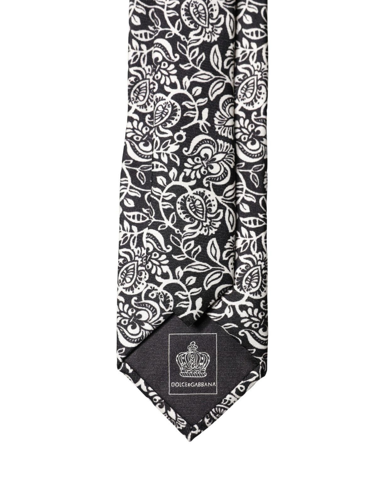 Dolce & Gabbana Black White Floral Fantasy Silk Adjustable Necktie Tie