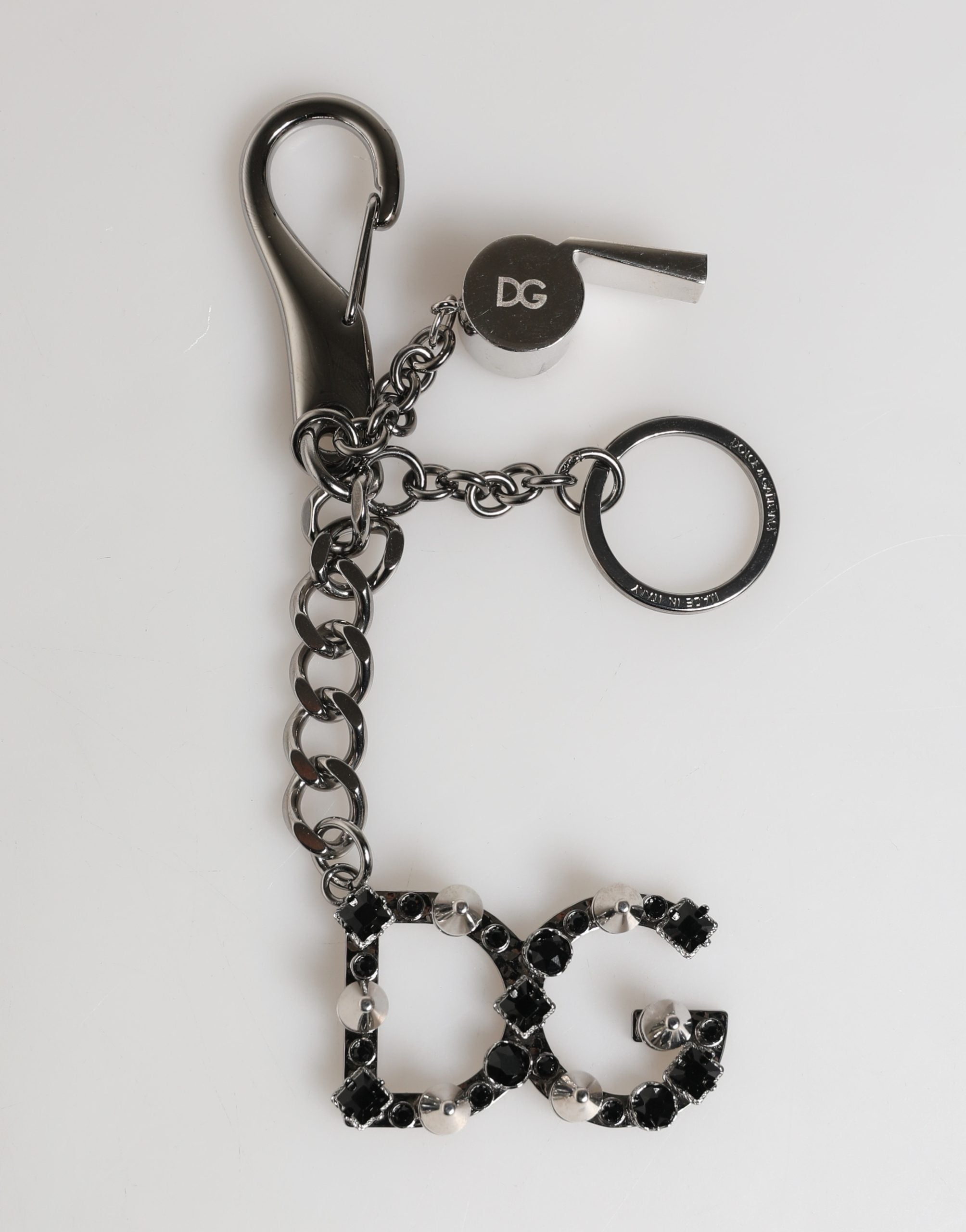 Dolce & Gabbana Silver Brass Metal DG Logo Crystal Ring Keyring Keychain Dolce & Gabbana