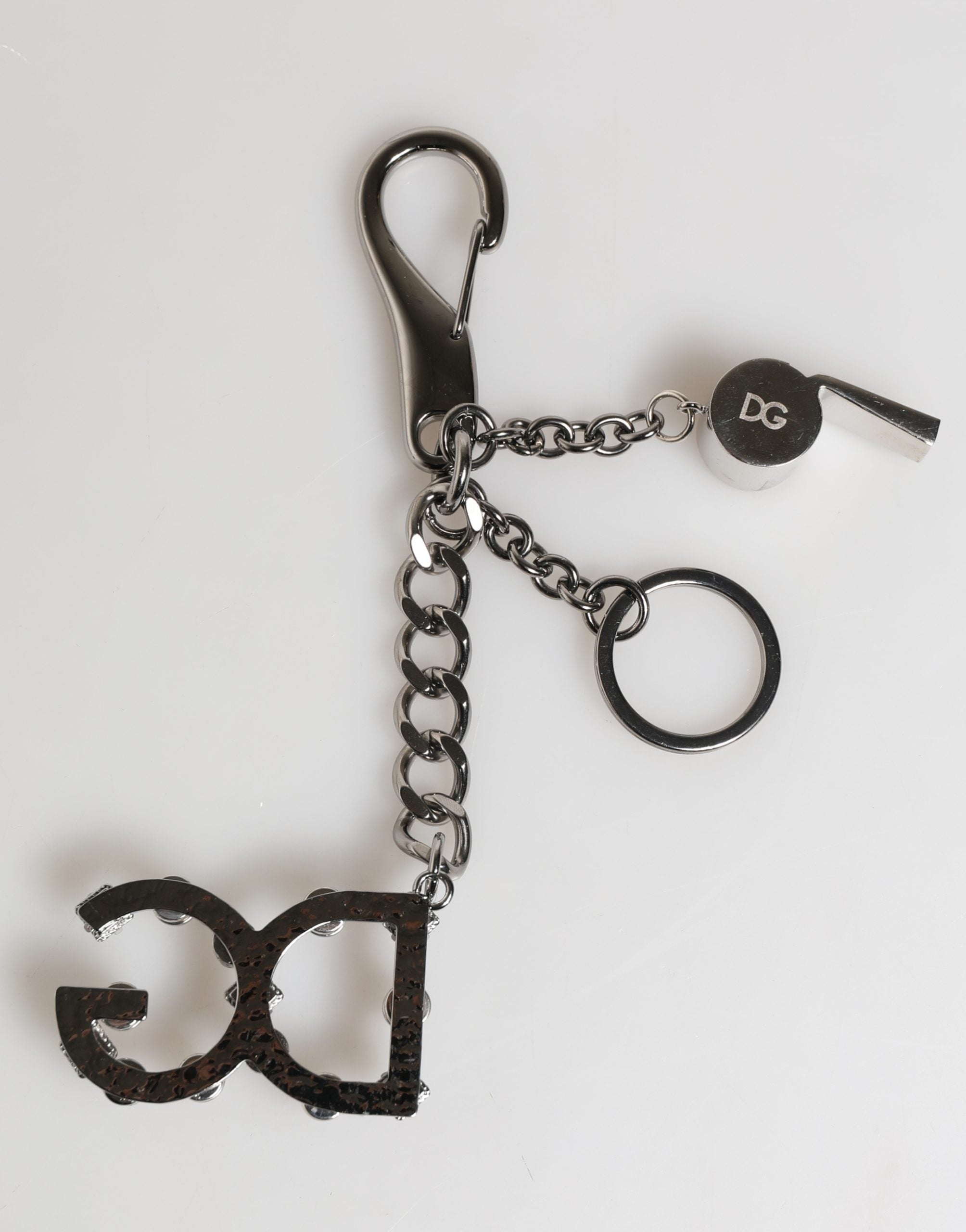 Dolce & Gabbana Silver Brass Metal DG Logo Crystal Ring Keyring Keychain Dolce & Gabbana
