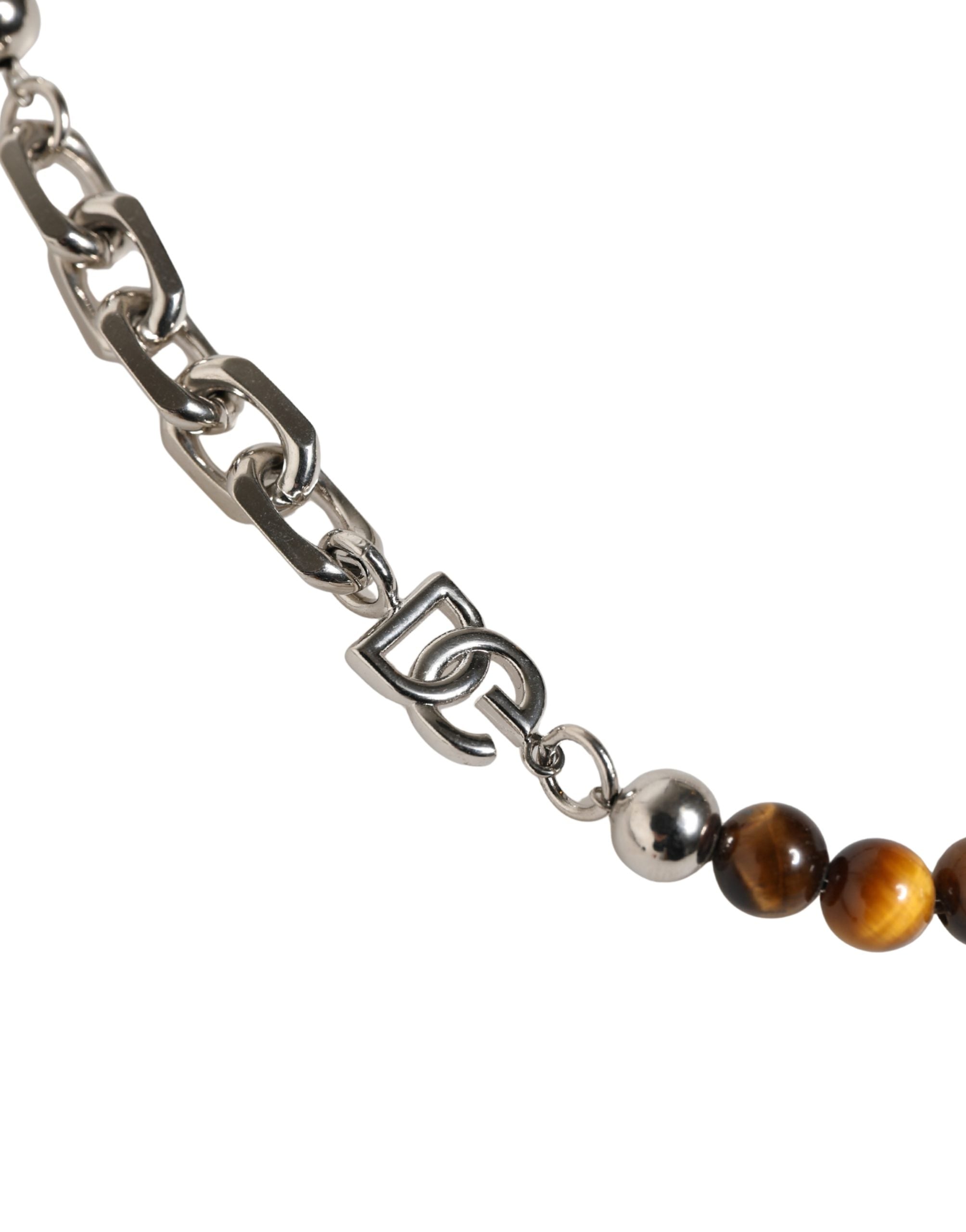 Dolce & Gabbana Silver Tone Brass Chain Beaded Gem DG Logo Bracelet Dolce & Gabbana