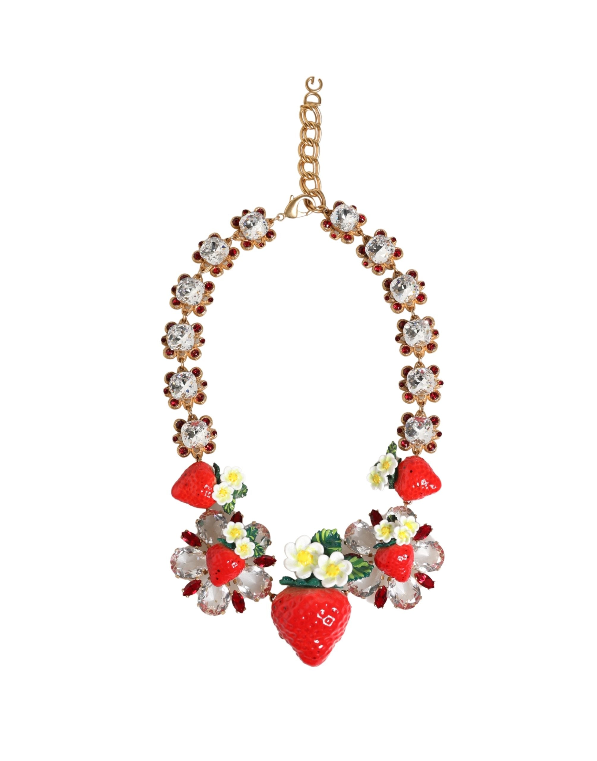 Dolce & Gabbana Gold Brass FRUIT Pendants Flowers Crystal Logo Necklace Dolce & Gabbana