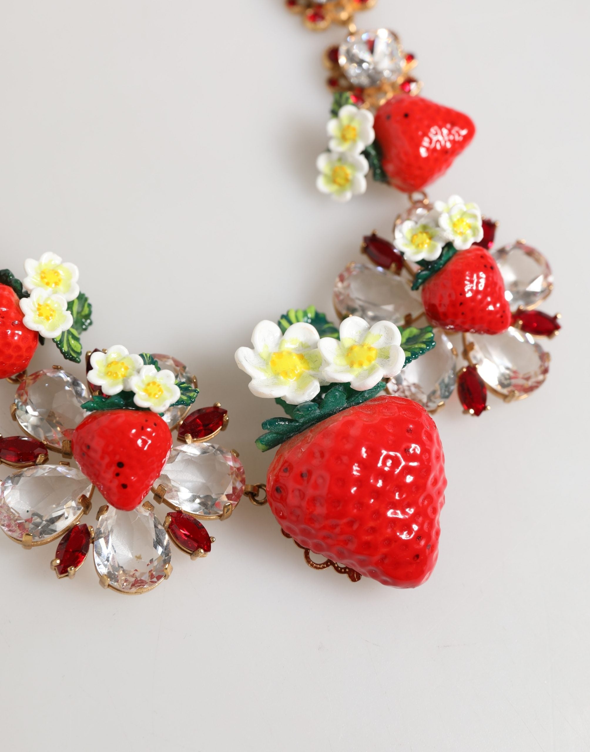 Dolce & Gabbana Gold Brass FRUIT Pendants Flowers Crystal Logo Necklace Dolce & Gabbana