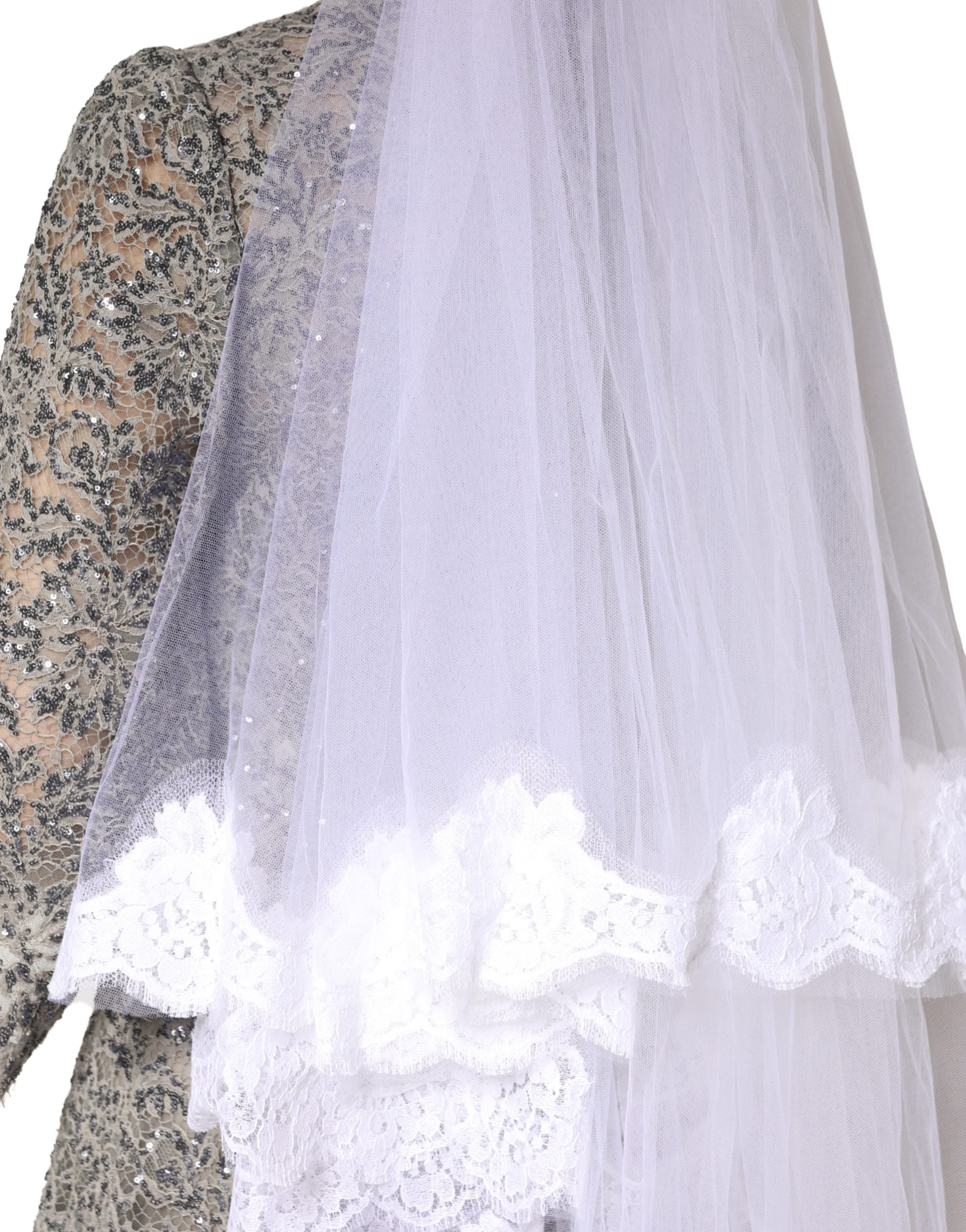 Dolce & Gabbana White Floral LaceNylon Floor Length 3M Long Veil Dolce & Gabbana