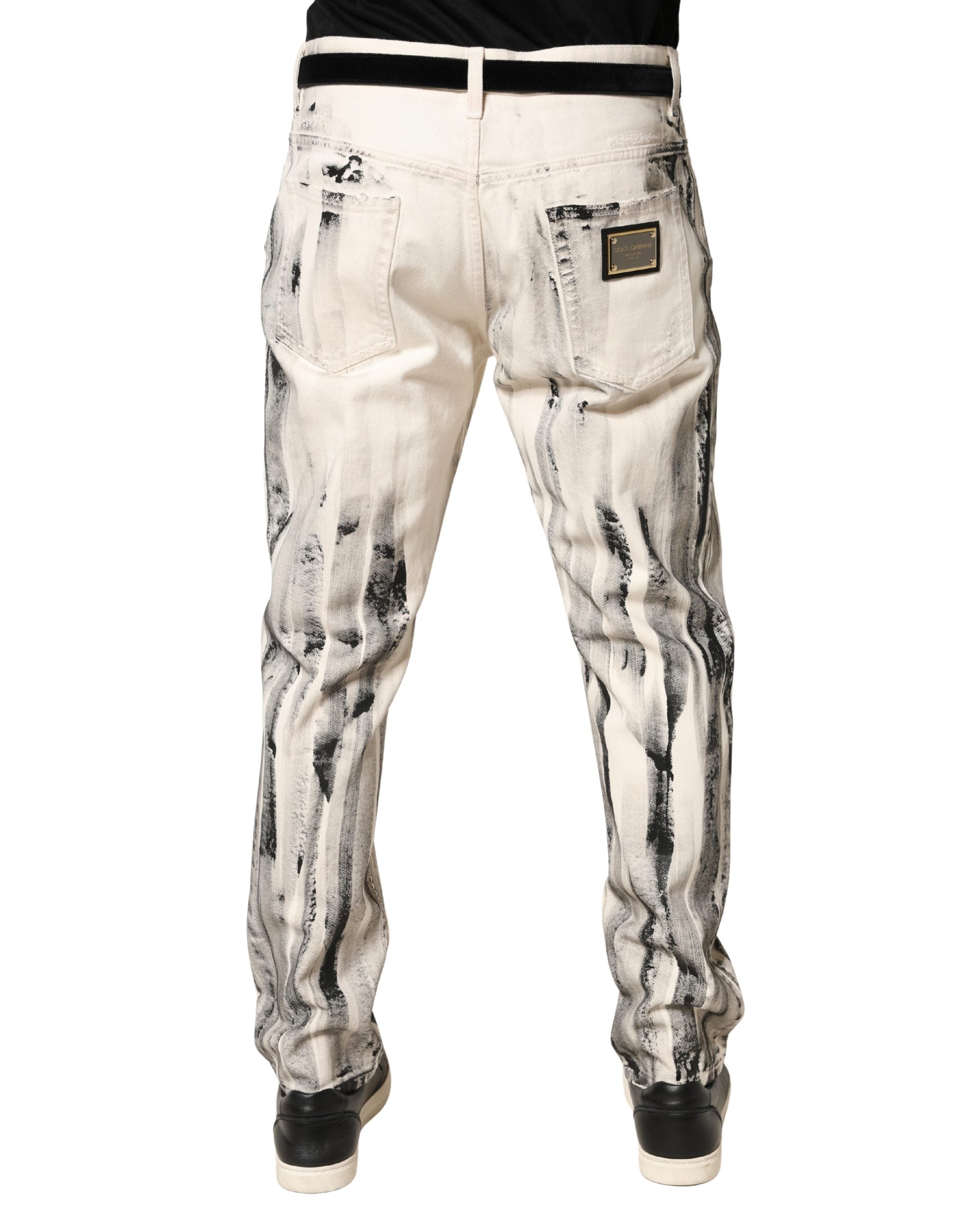 Dolce & Gabbana White Distressed Paint Print LooseDenim Jeans Dolce & Gabbana