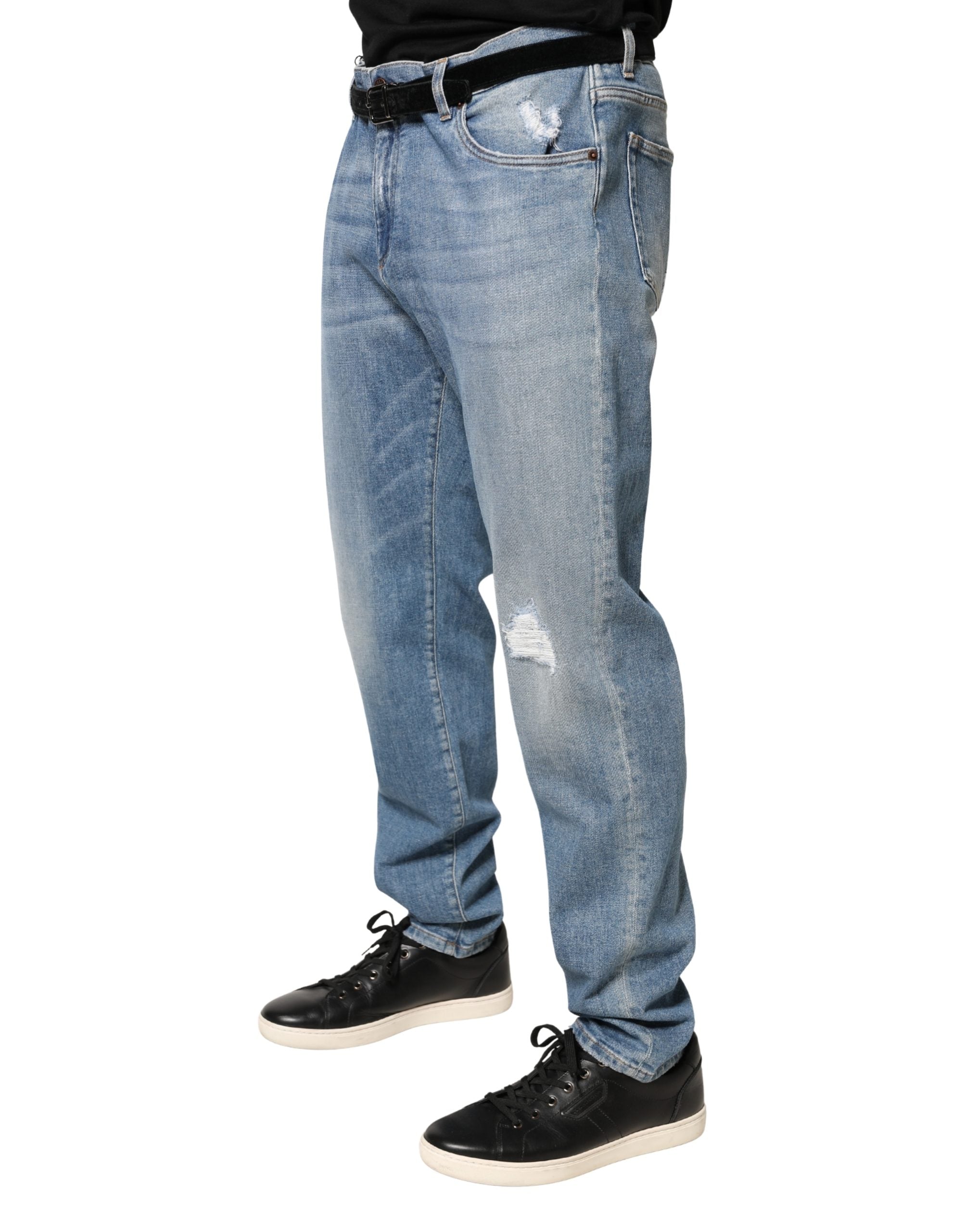 Dolce & Gabbana Blue Tattered Slim Fit Men Cotton Denim Jeans Dolce & Gabbana