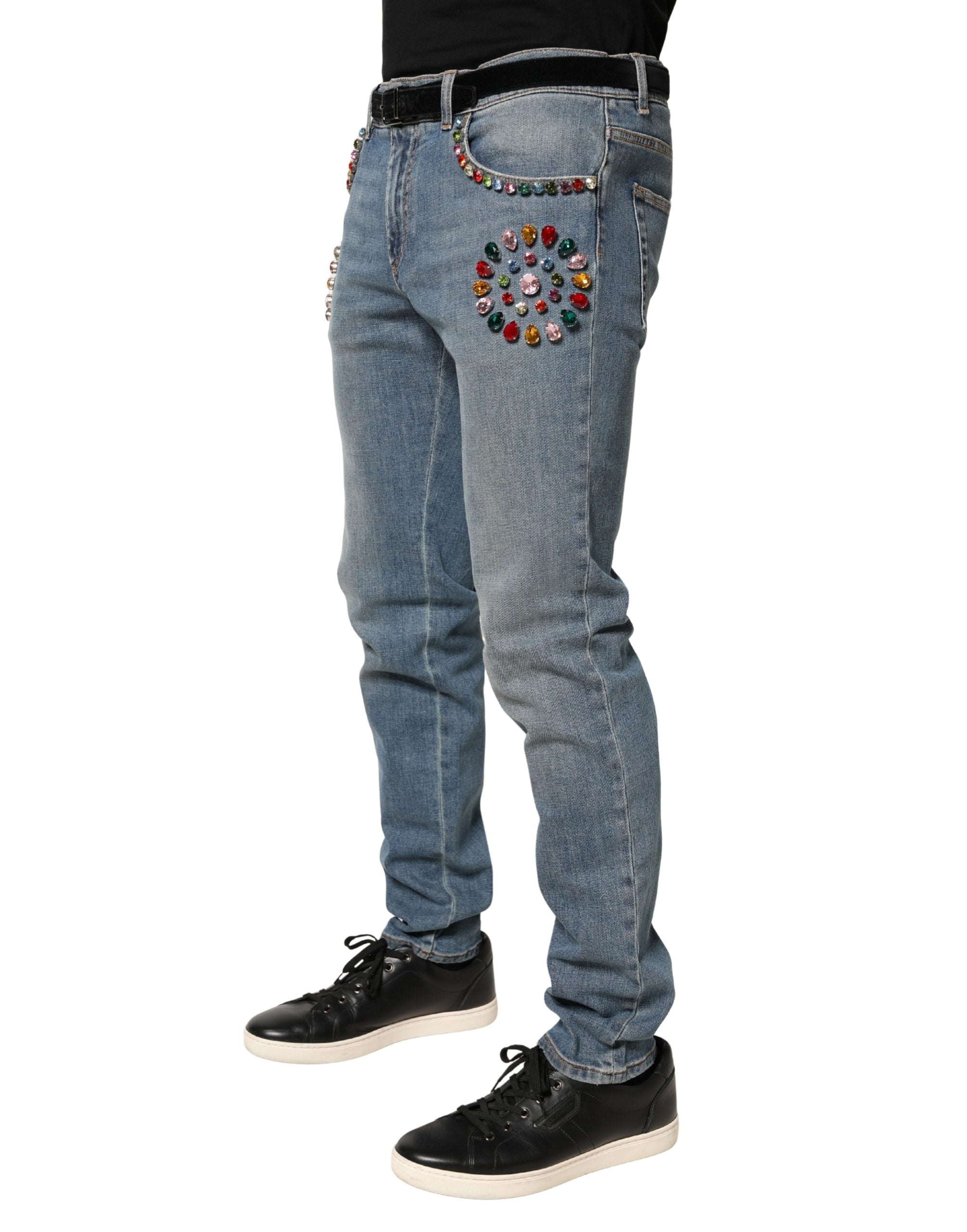 Dolce & Gabbana Blue Embellished Loose Cotton Men Denim Jeans Dolce & Gabbana