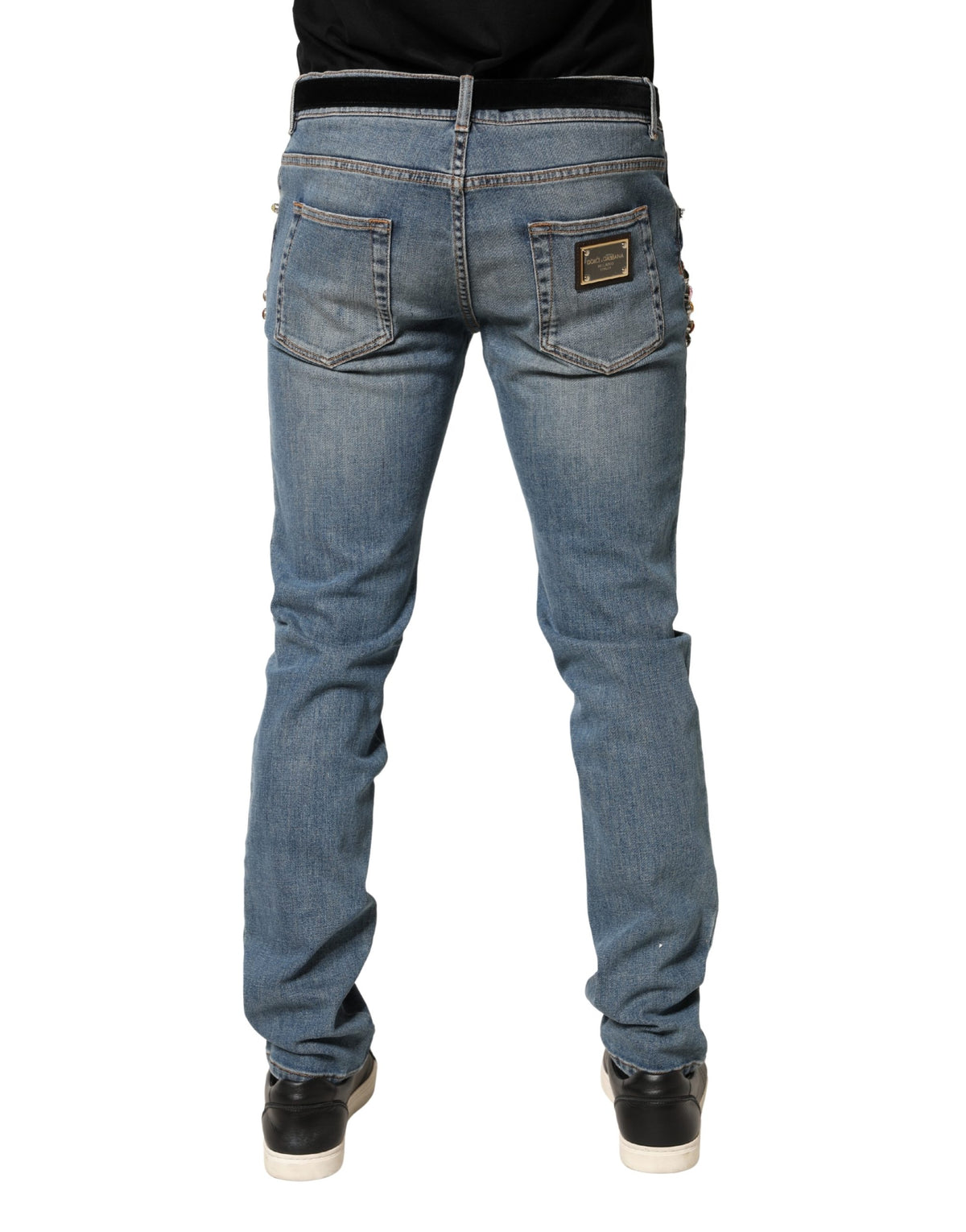 Dolce & Gabbana Blue Embellished Loose Cotton Men Denim Jeans