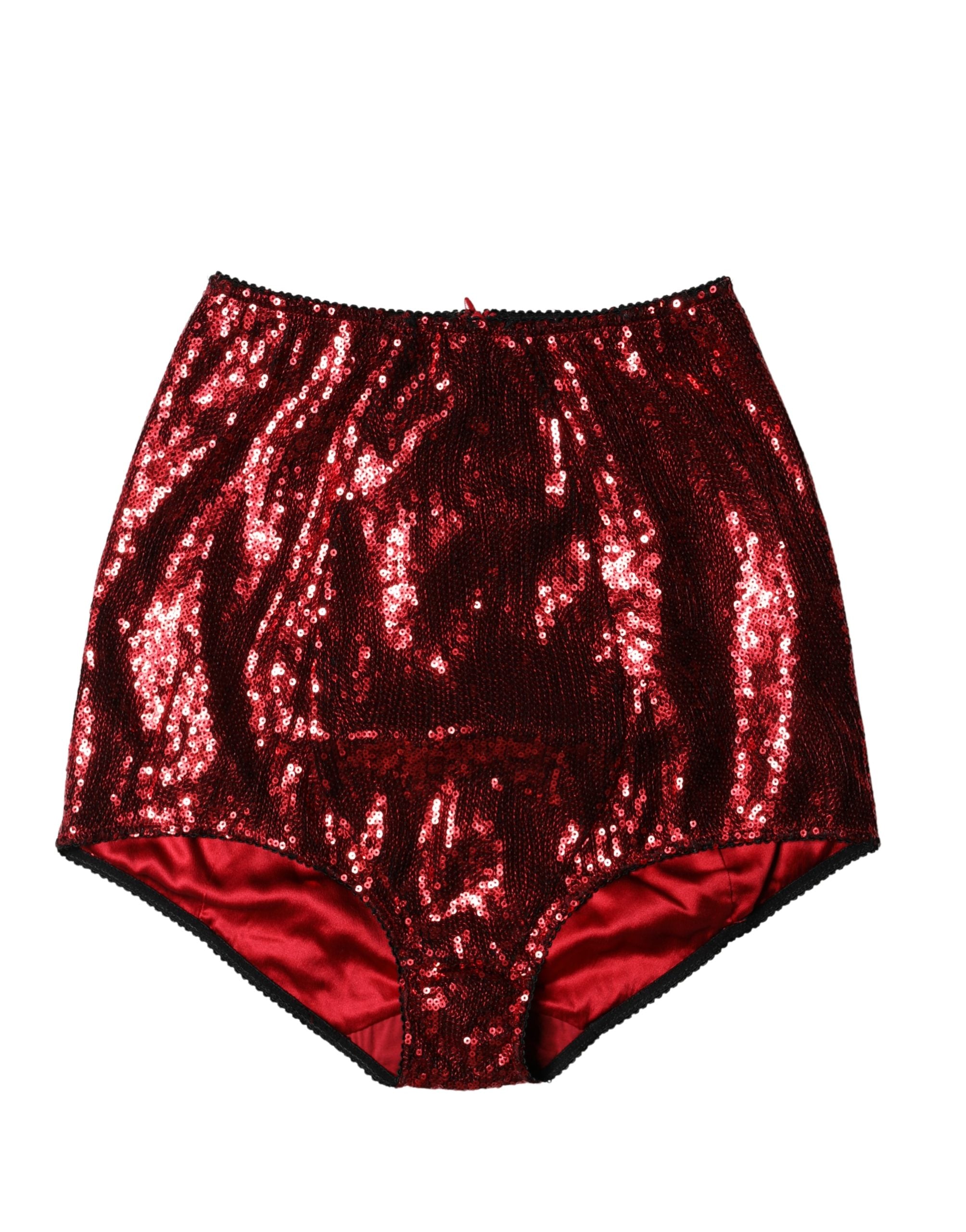 Dolce & Gabbana Red Sequin Embellished High Waist Girdle Underwear Dolce & Gabbana